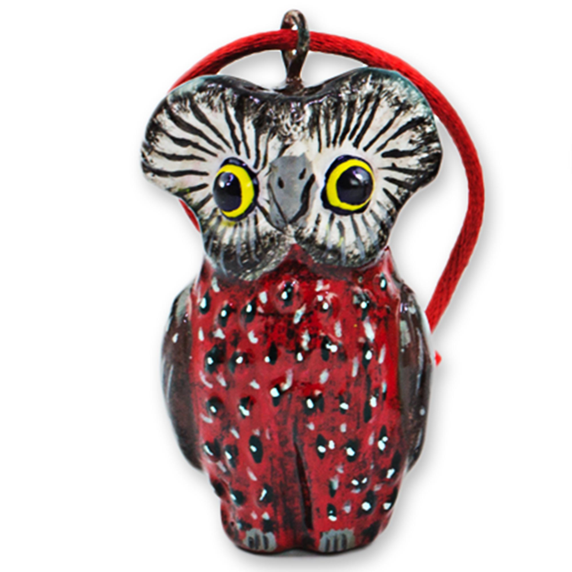Premium Handcrafted Ceramic Owl Ornaments - Set of 6, Inspired by Tikal