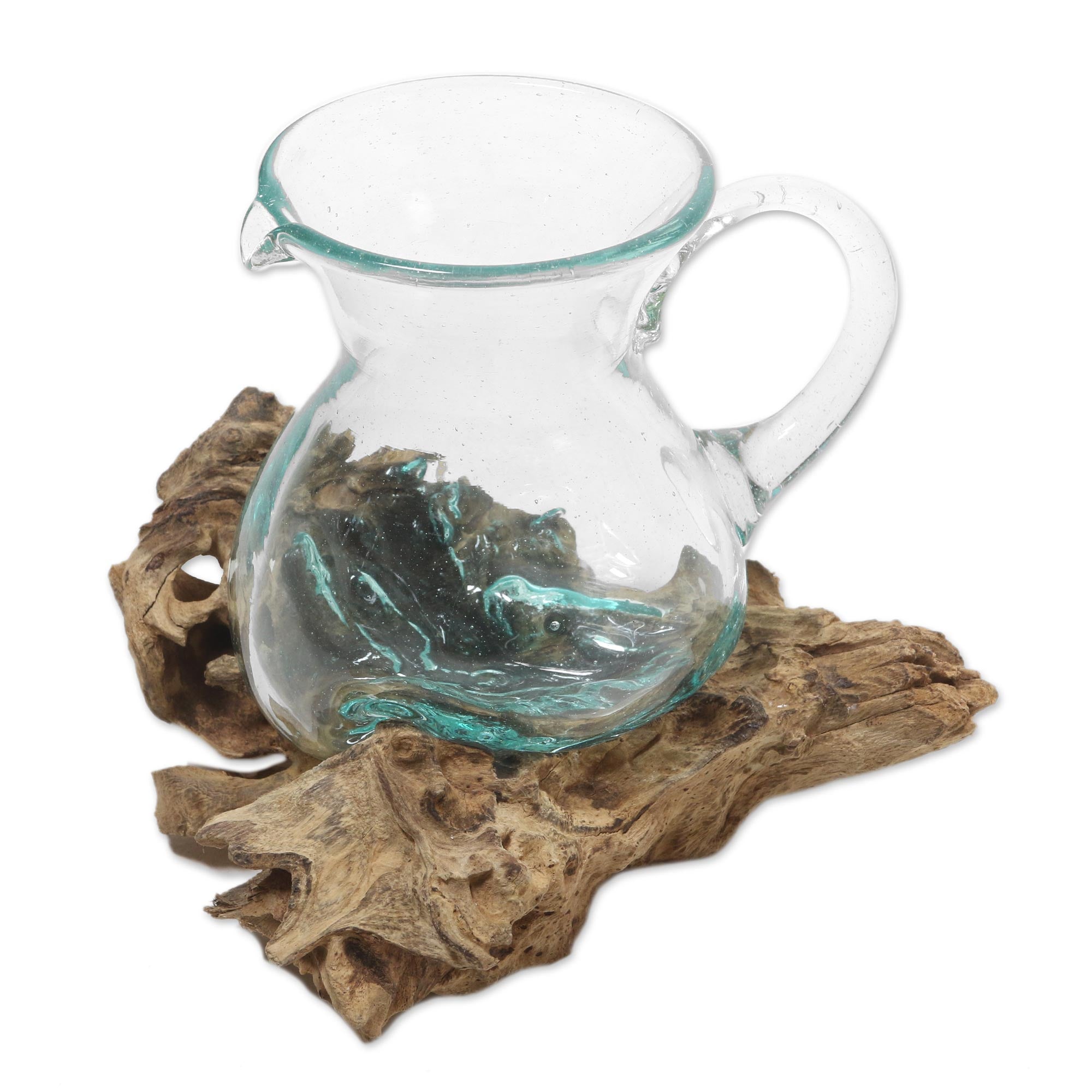 Premium Hand-Blown Glass & Albesia Wood Art Sculpture