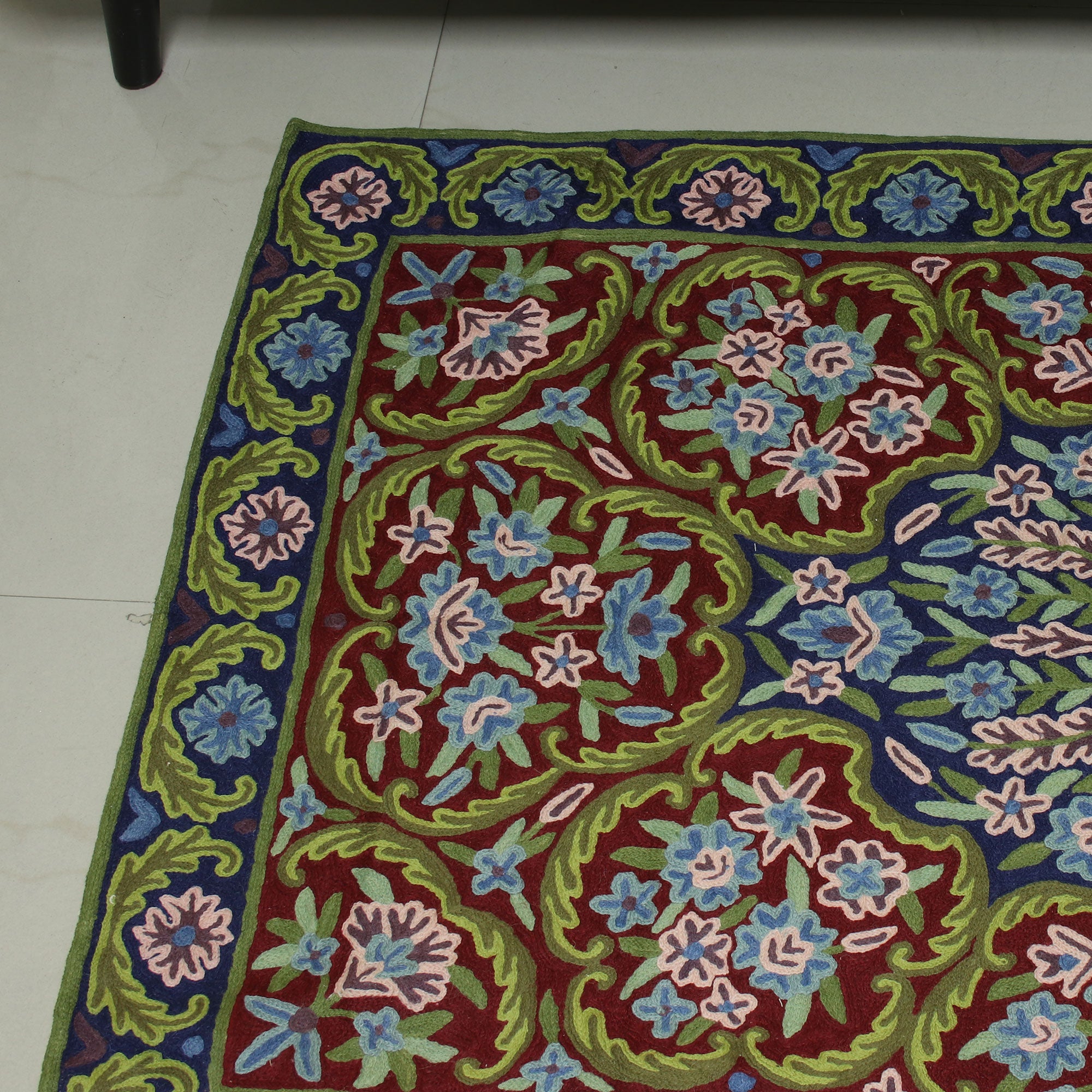 Premium Handcrafted Kashmir Festival Floral Geometric Rug – 3x5 Ft Chain Stitch Masterpiece