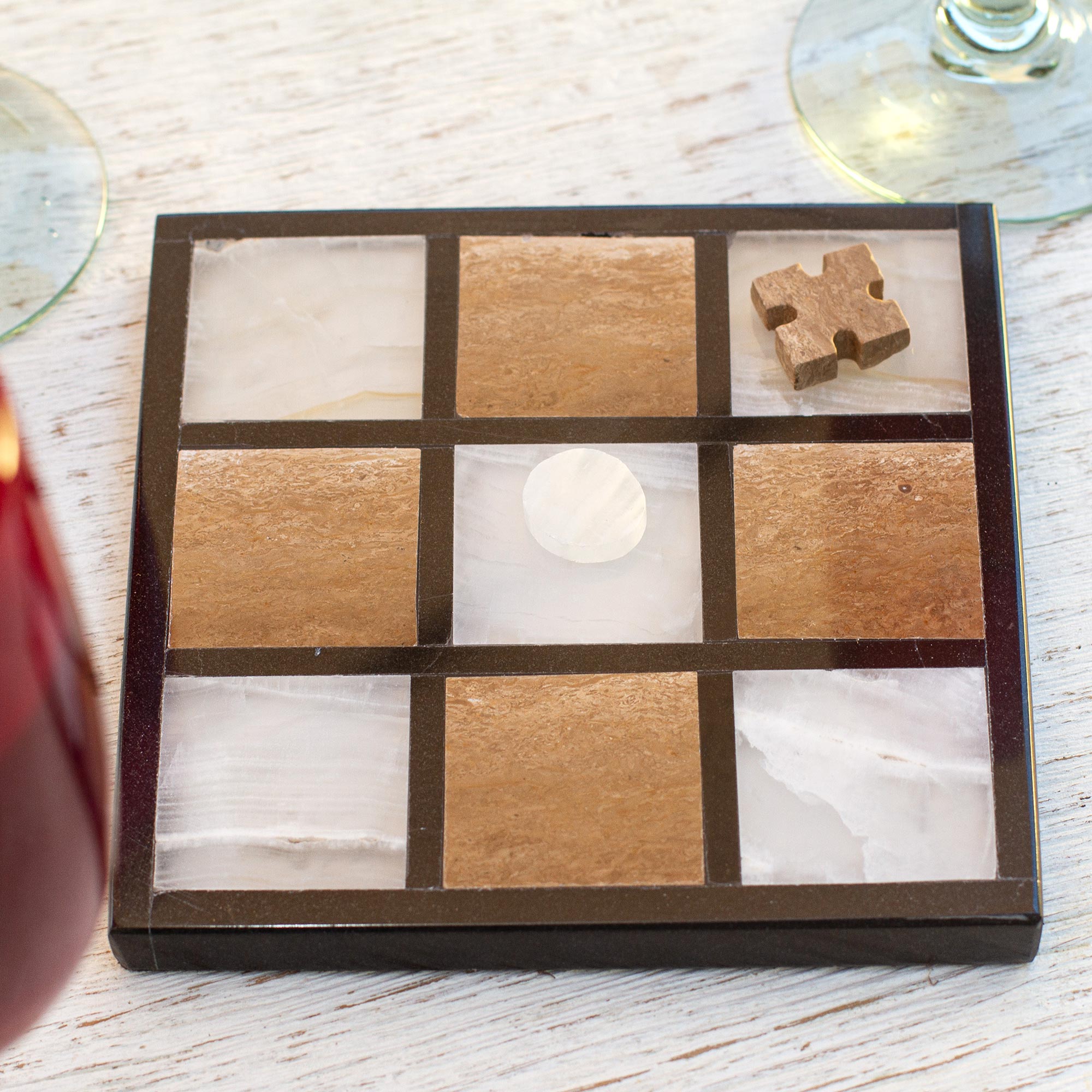 Premium Onyx & Marble Tic-Tac-Toe Set - Handcrafted in Mexico
