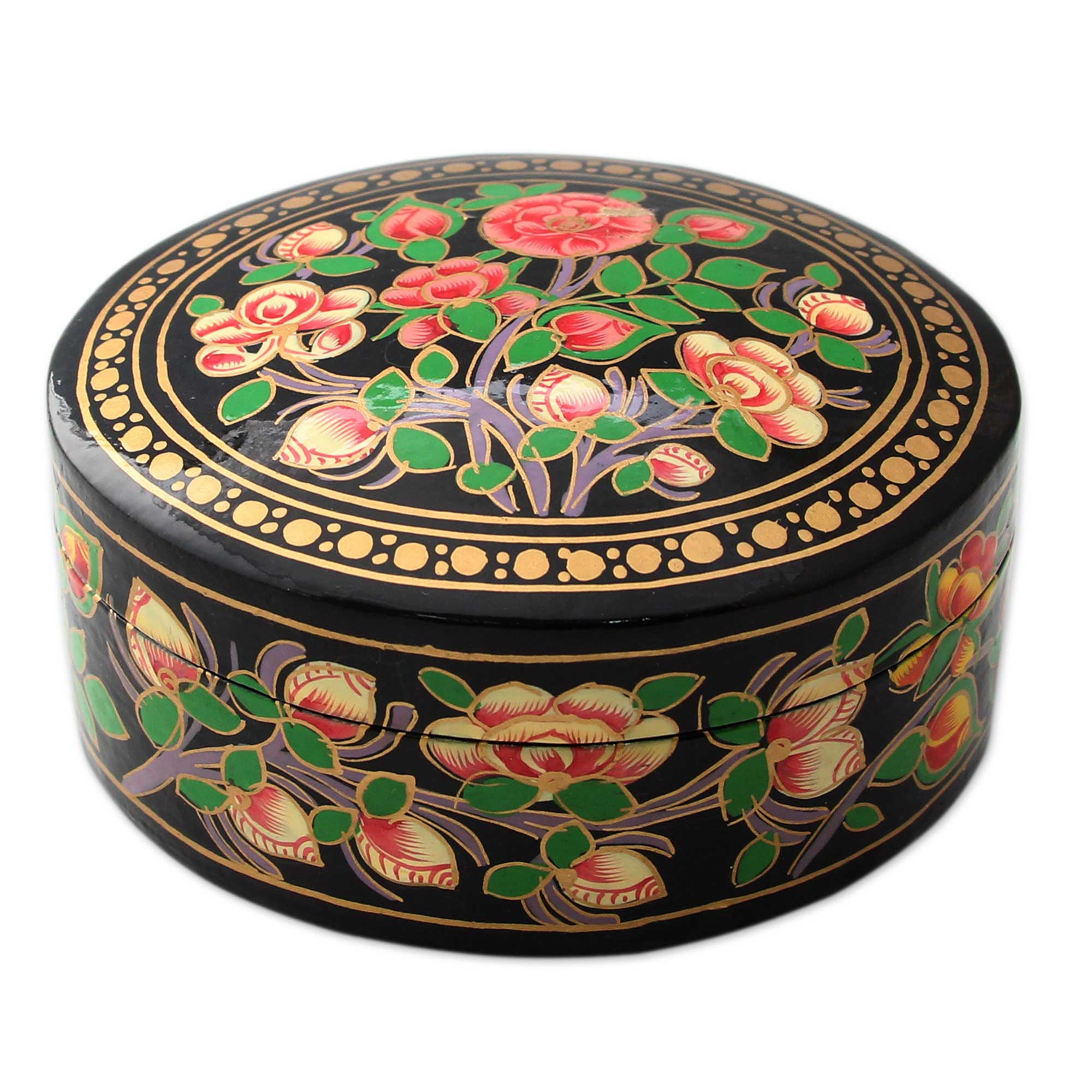 Premium Hand-Painted Rose Grandeur Papier Mache Decorative Box from India