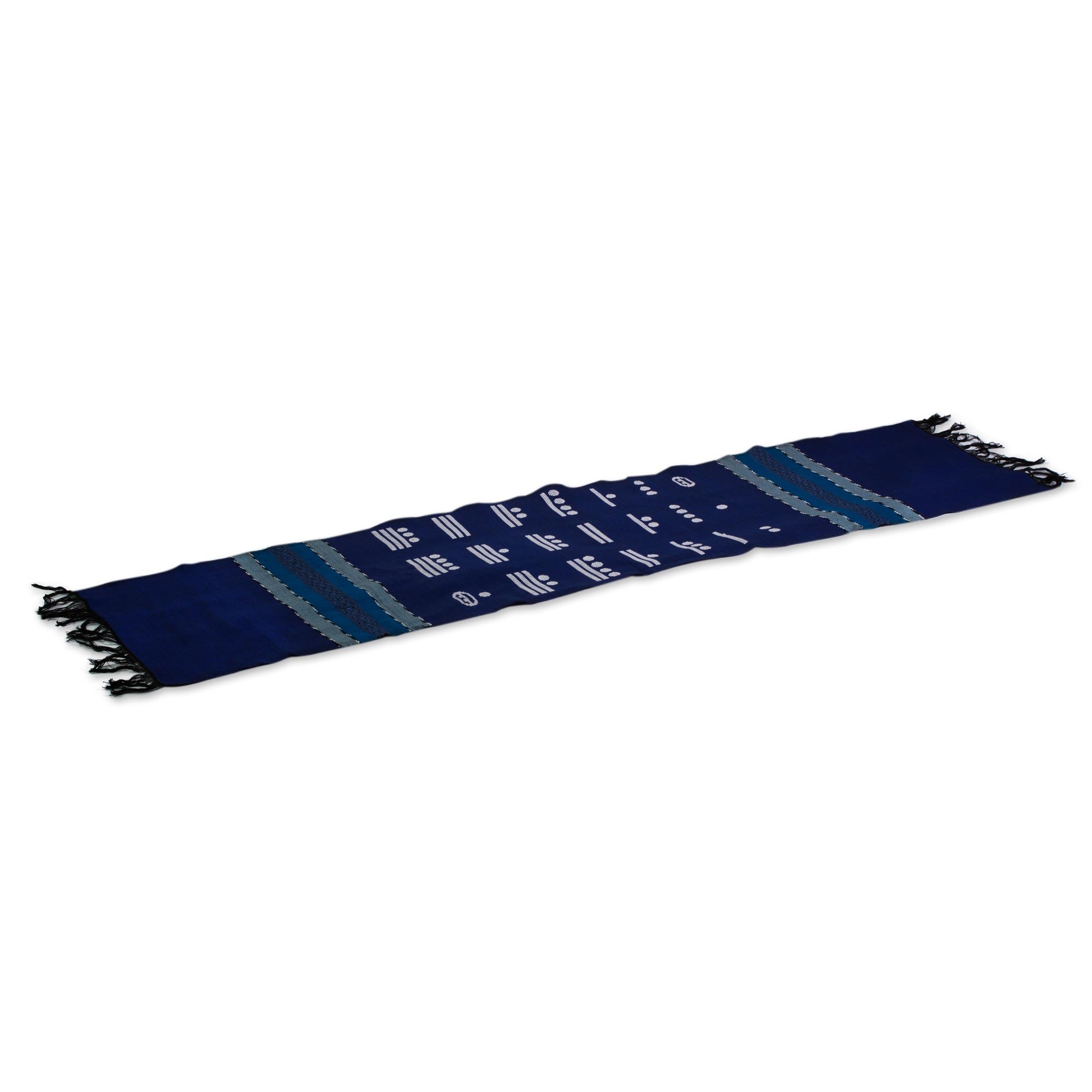 Premium Maya Math Handwoven Cotton Table Runner - Blue Geometric Design