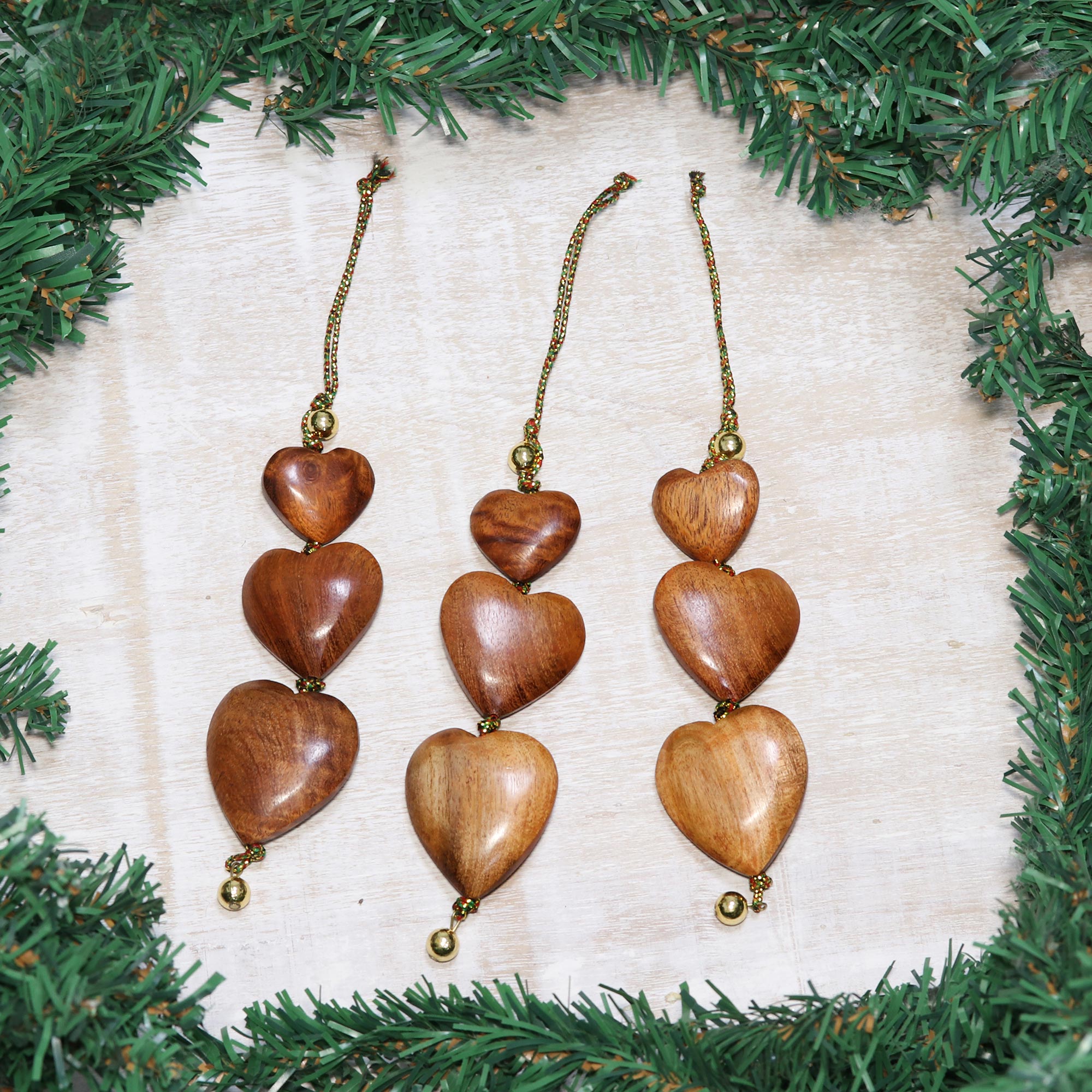 Premium Joyous Hearts Wooden Ornament Set (3-Piece)