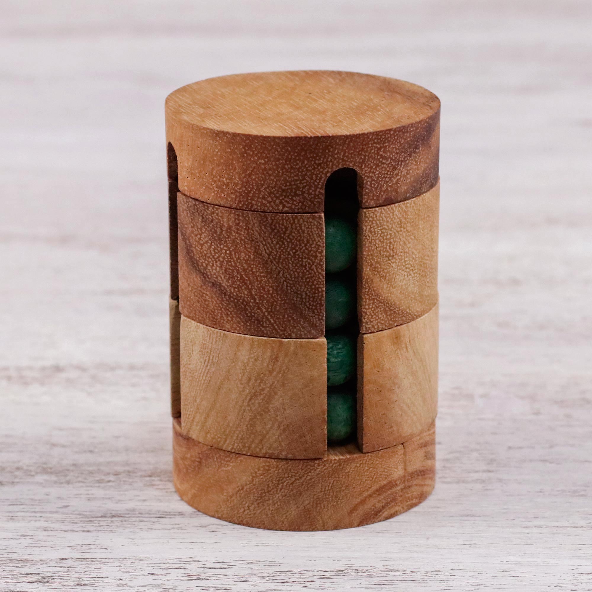 Premium Handcrafted Wooden Cylindrical Puzzle - Spin to Win Challenge by Waraporn Khamsuk