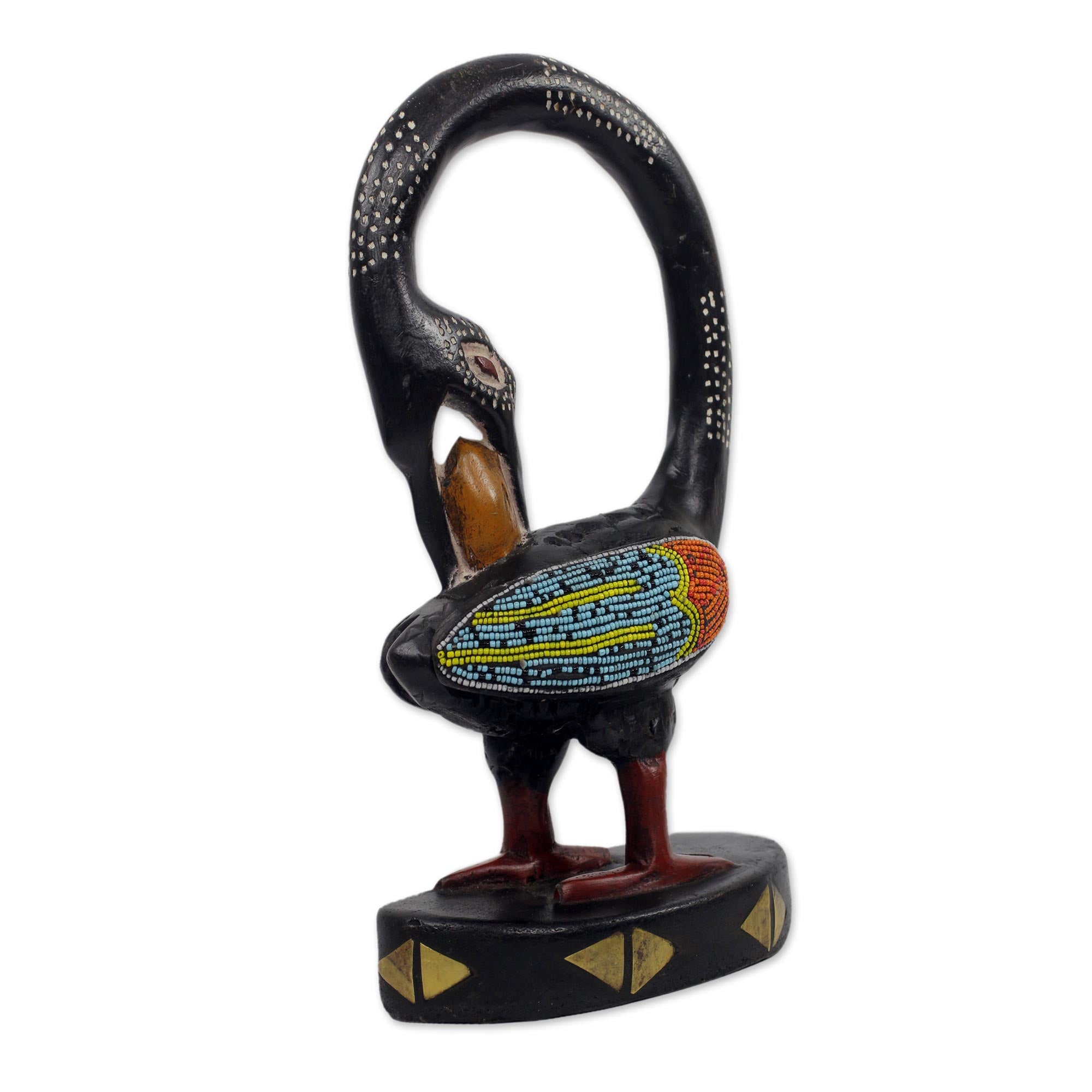 Premium Sankofa Bird Wood Sculpture with Recycled Glass Beads