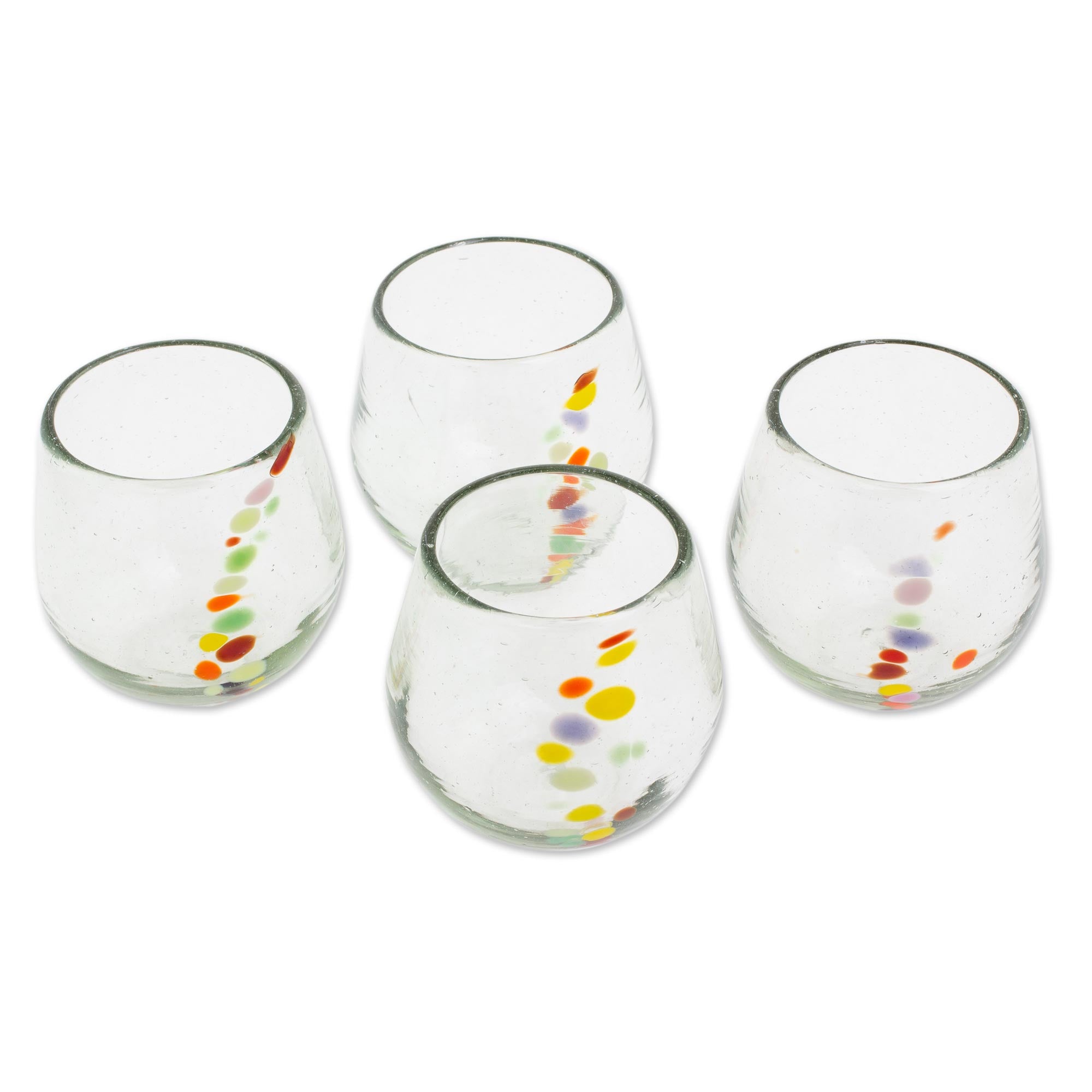 Premium Handcrafted Recycled Glass Dot Stemless Wine Glasses (Set of 4) - Ultimate Eco-Friendly Elegance