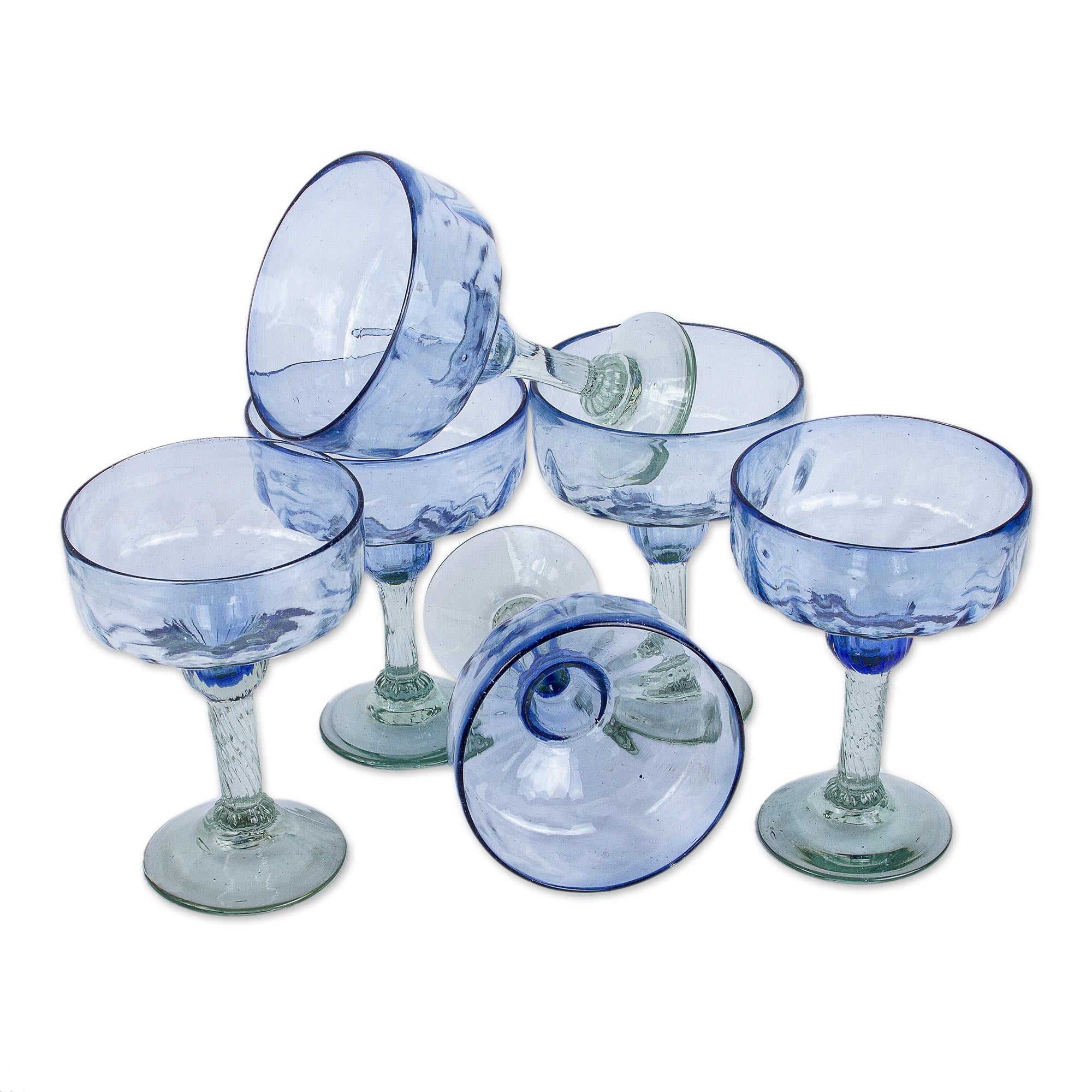 Premium Hand-Blown Blue Margarita Glasses Set of 6 - Fiesta Azul Collection