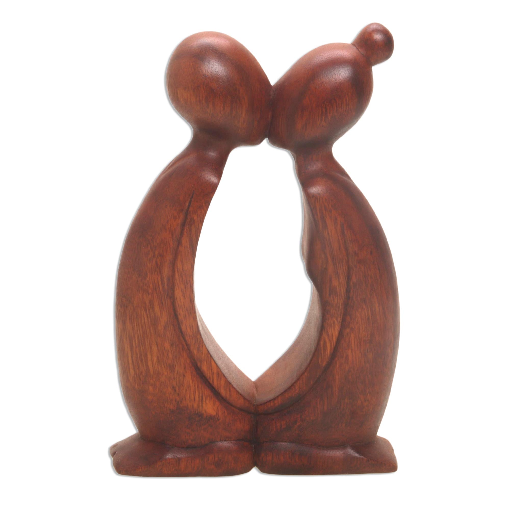 Premium Hand-Carved Romantic Suar Wood Statue - 'Kissing You' from Bali