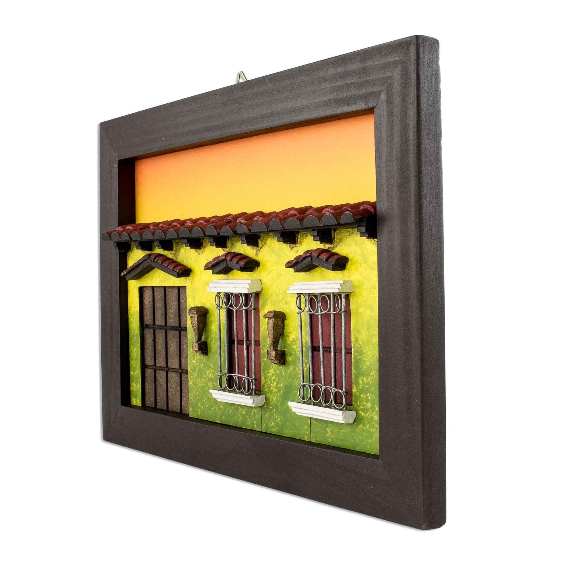 Premium El Salvador Memories Framed Wood Diorama – Traditional Home Façade Art