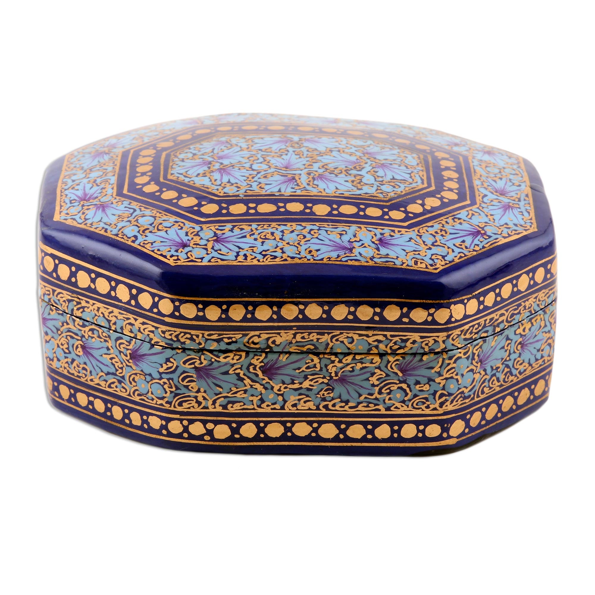 Premium Hand-Painted Kashmir Royal Papier Mache Box in Blue & Gold
