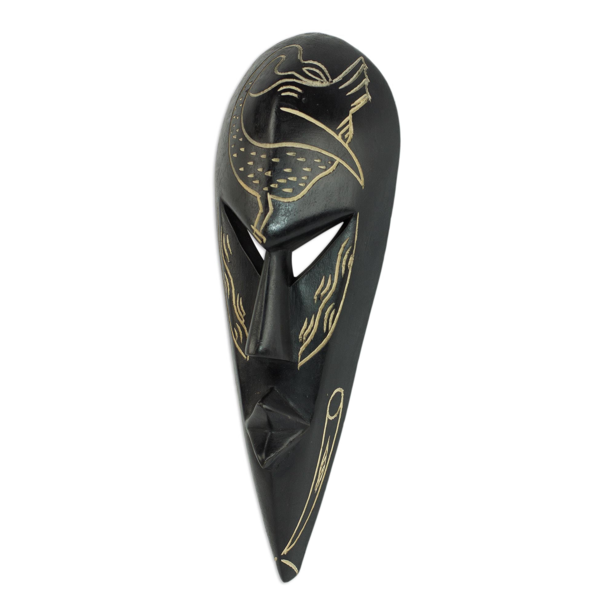 Premium Sankofa Bird Hand-Carved Wood Mask