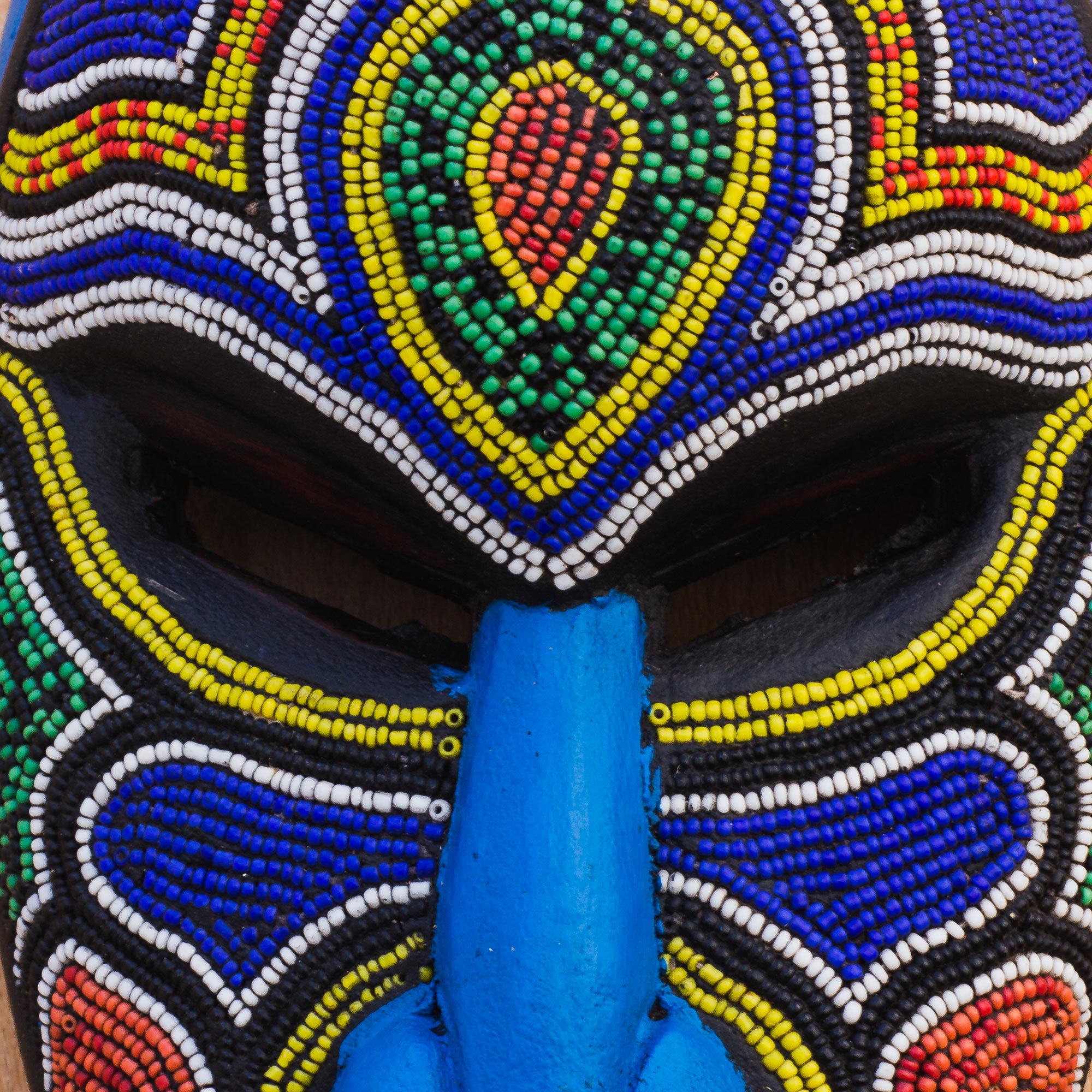 Premium Handcrafted Beaded African Wood Mask - Recycled Plastic Decor from Ghana