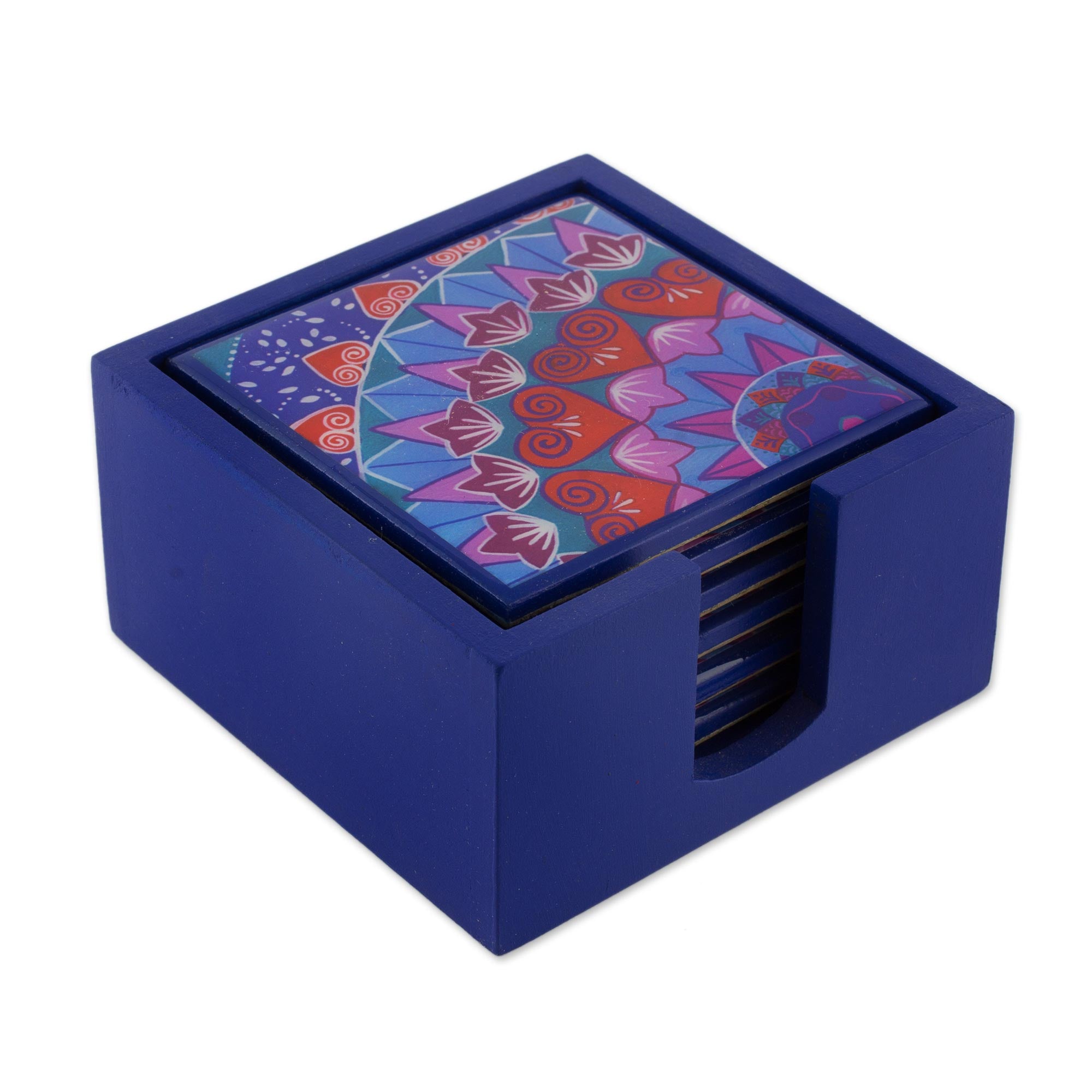 Premium Blue Delight Wood Coaster Set - Handcrafted in Costa Rica