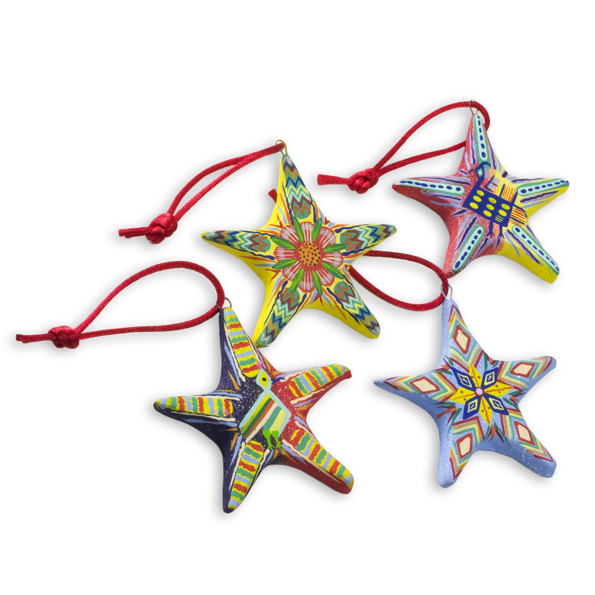 Premium Holiday Stars Ceramic Ornaments - Set of 6