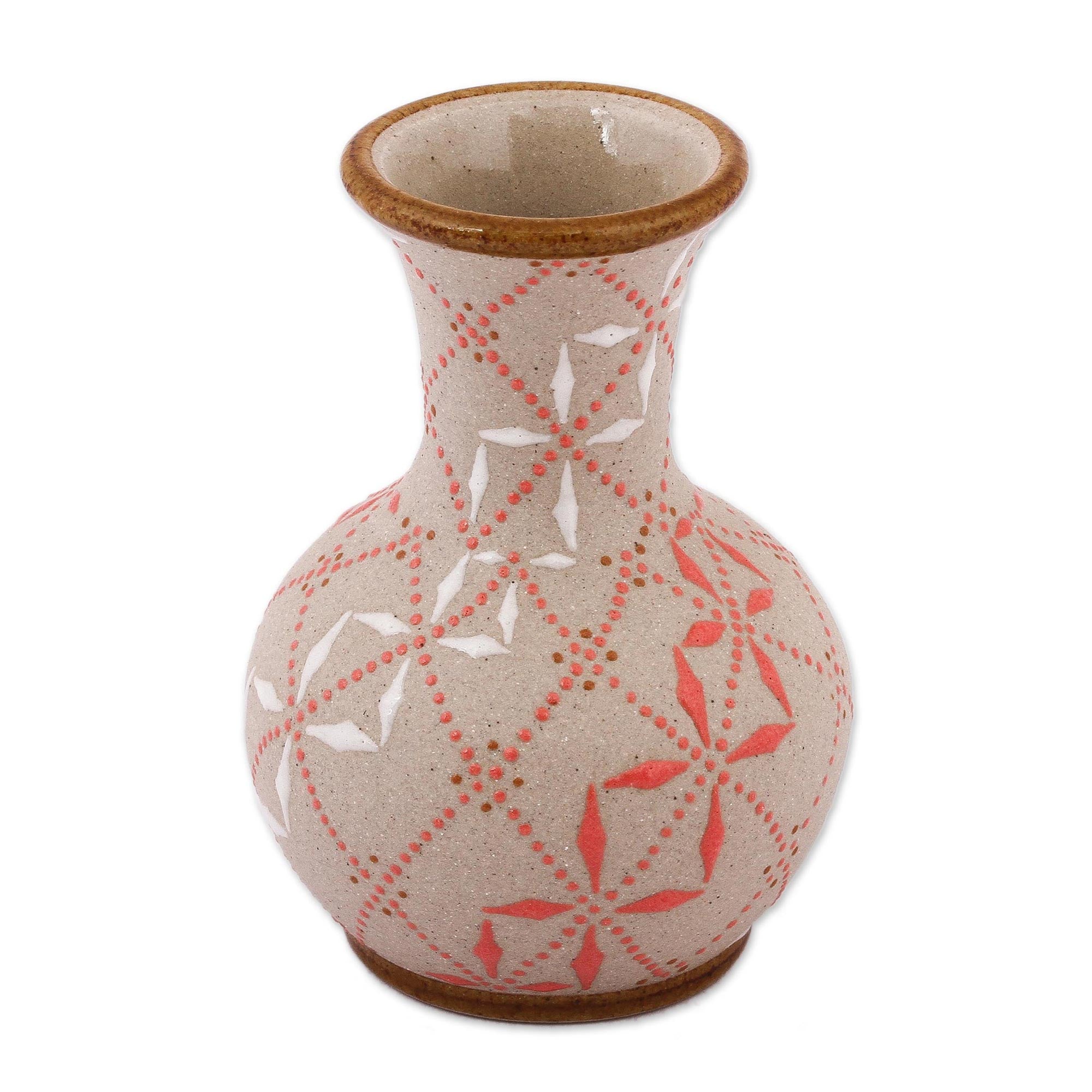 Premium Talavera Ceramic Vase - Paprika Red & White Trellis Design
