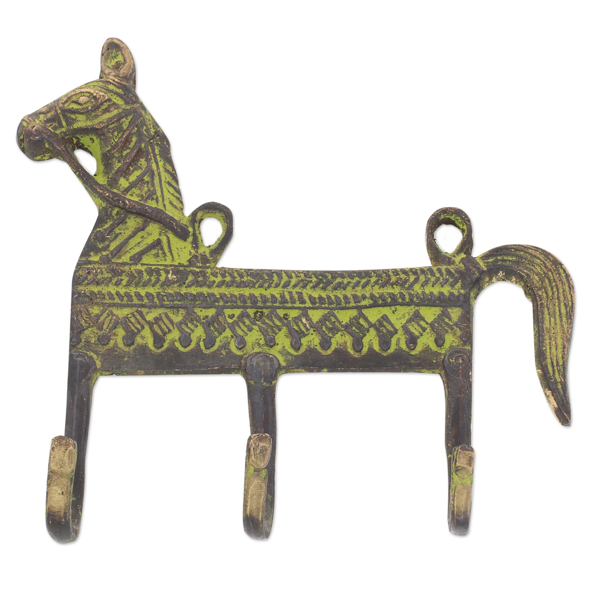 Premium Antique Brass Horse Coat Rack – Handcrafted Wall Hook Organizer from India