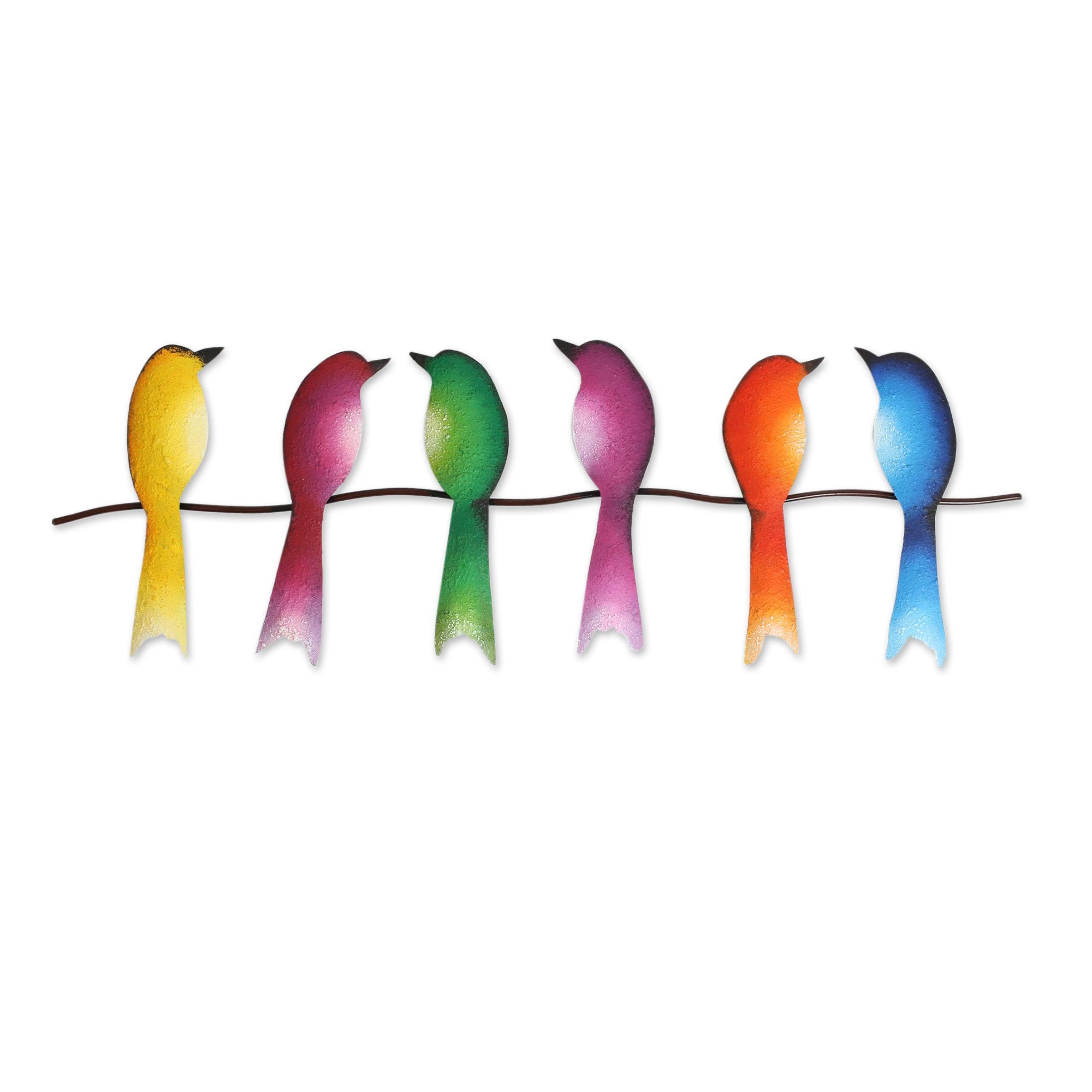 Premium Handcrafted Steel Wall Art - Singing Sextet of Colorful Birds from Mexico