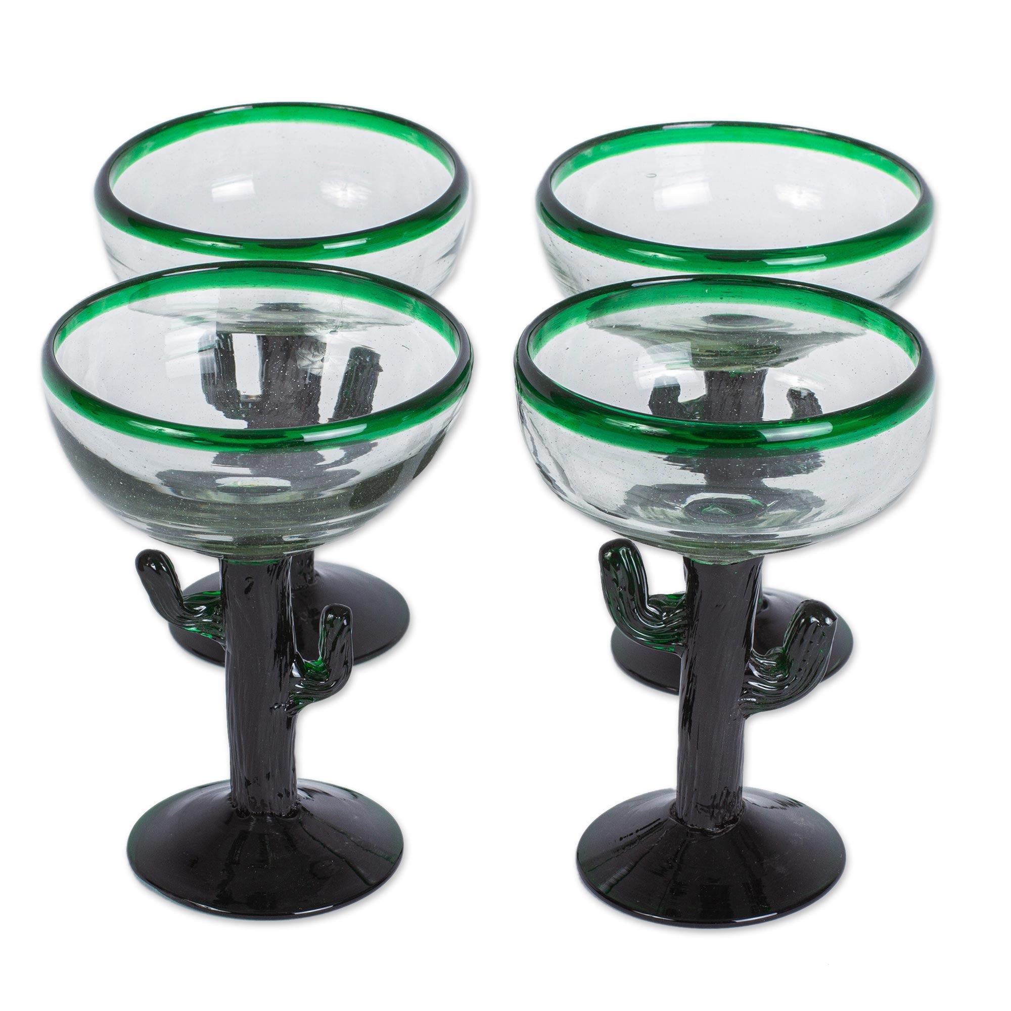 Premium Hand Blown Saguaro Cactus Margarita Glasses - Eco-Friendly Set of 4