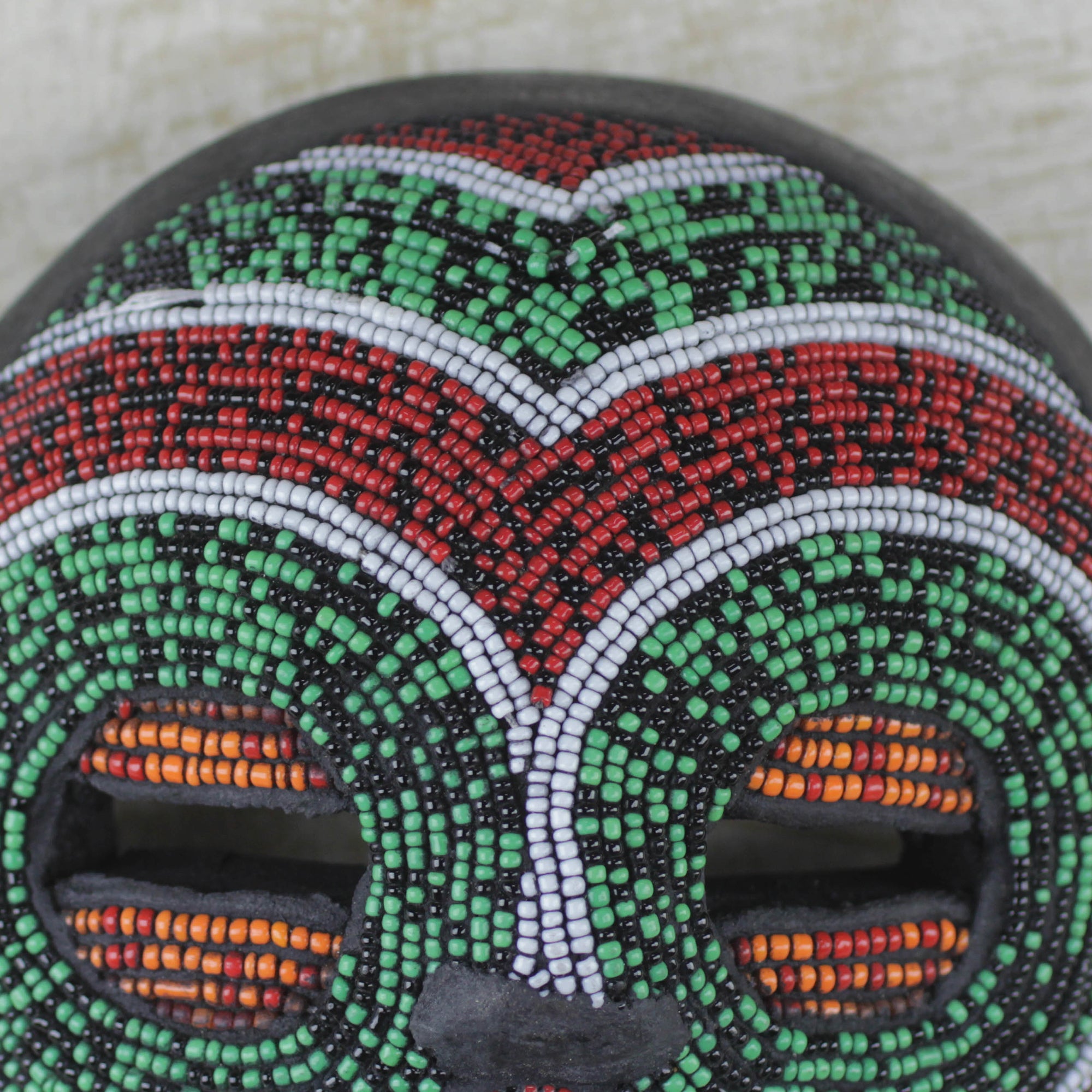 Premium African Wood Wall Mask with Recycled Glass Beads - Handcrafted in Ghana