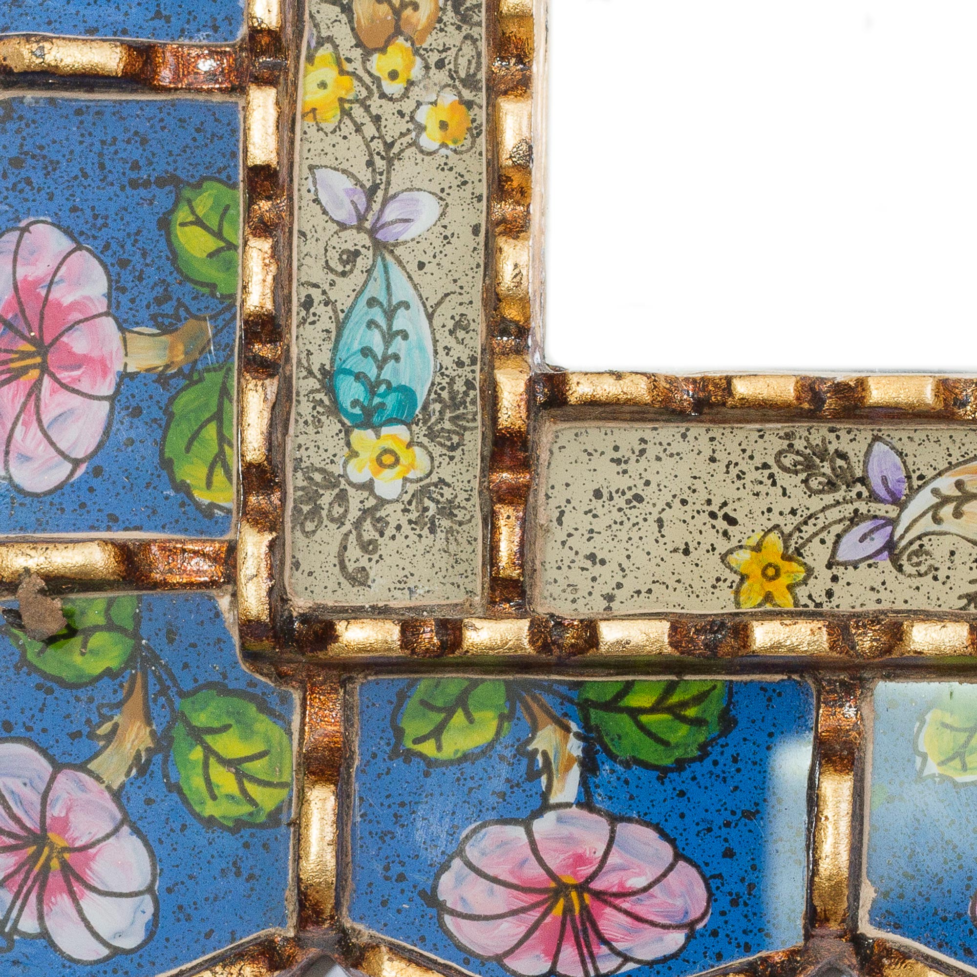 Premium Colonial Reverse-Painted Glass Wall Mirror with Floral Motif