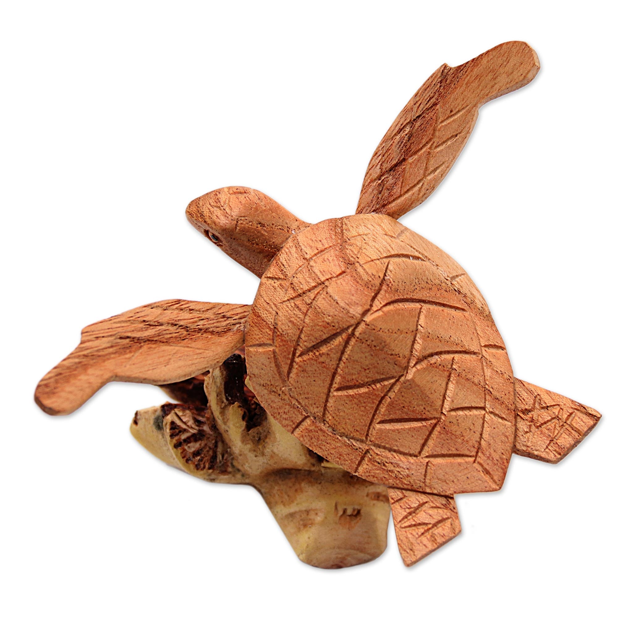 Premium Hand-Carved Sea Turtle Sculpture - Benalu Wood Base from Bali
