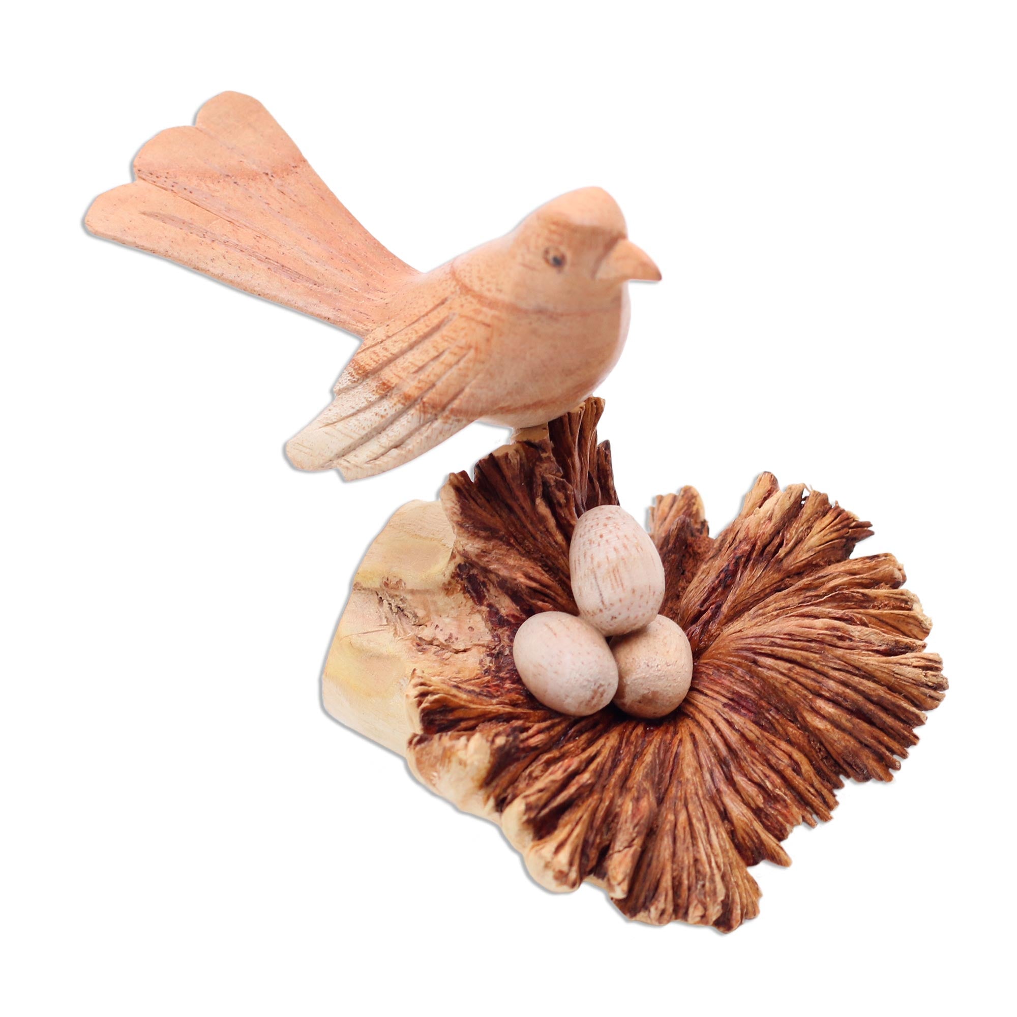 Premium Hand-Carved Nesting Bird Sculpture - Unique Benalu & Jempinis Wood Art