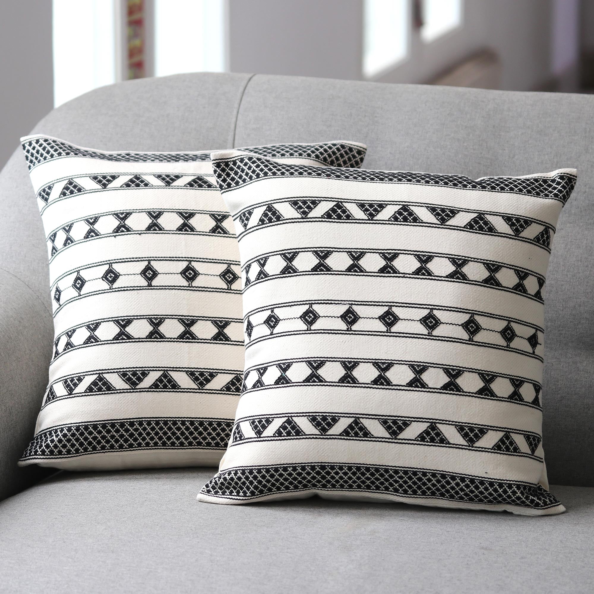 Premium Desert Geometry Handwoven Cotton Cushion Covers (Pair)