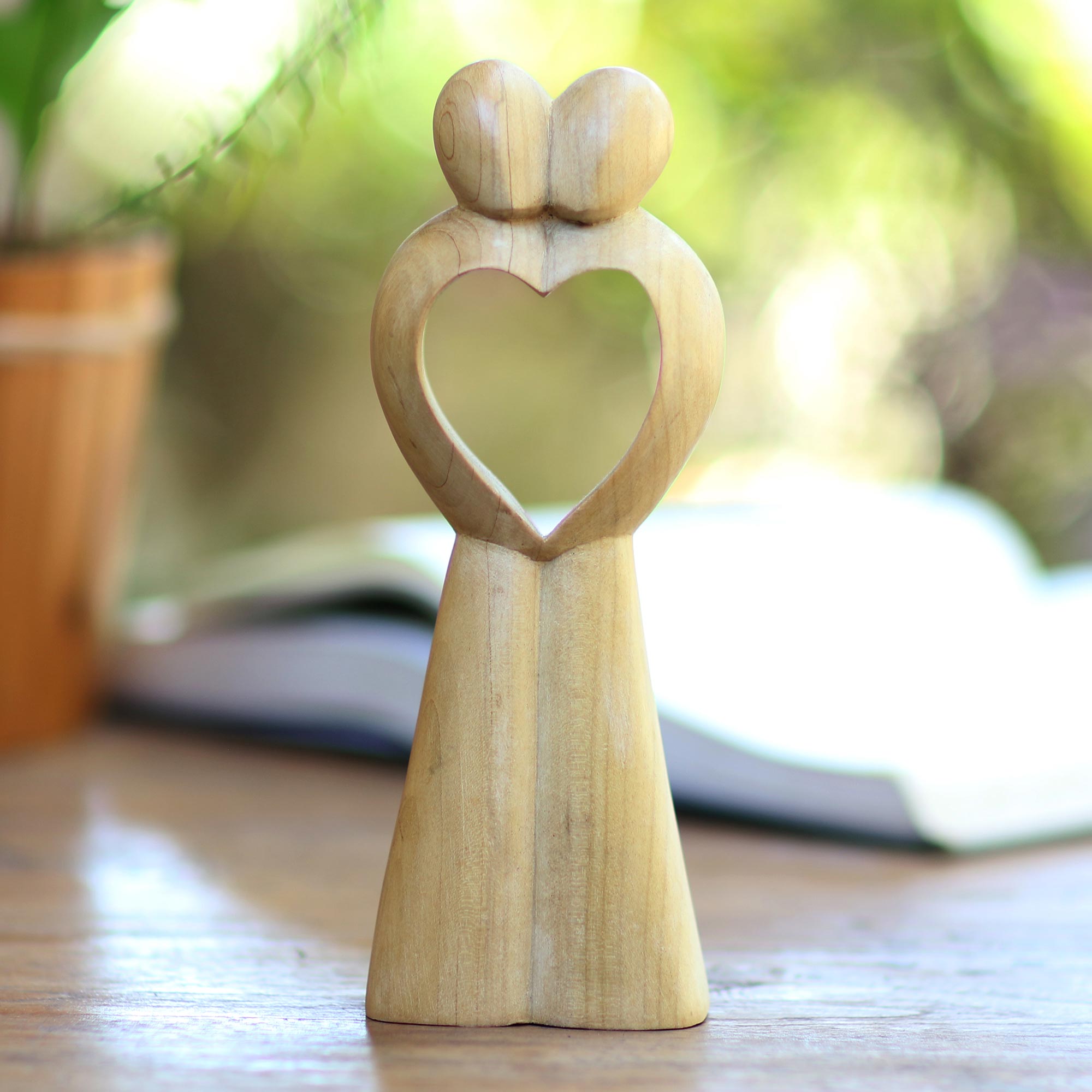 Premium United Heart Abstract Crocodile Wood Statuette - Handcrafted in Bali
