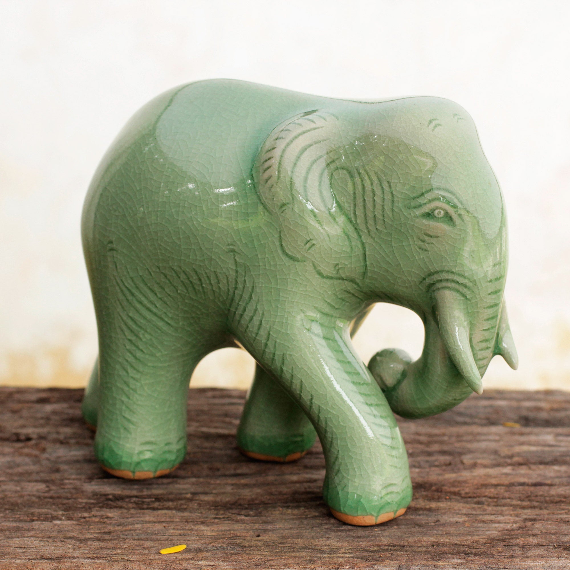 Premium Celadon Ceramic Elephant Figurine - Handcrafted by Thai Artisans