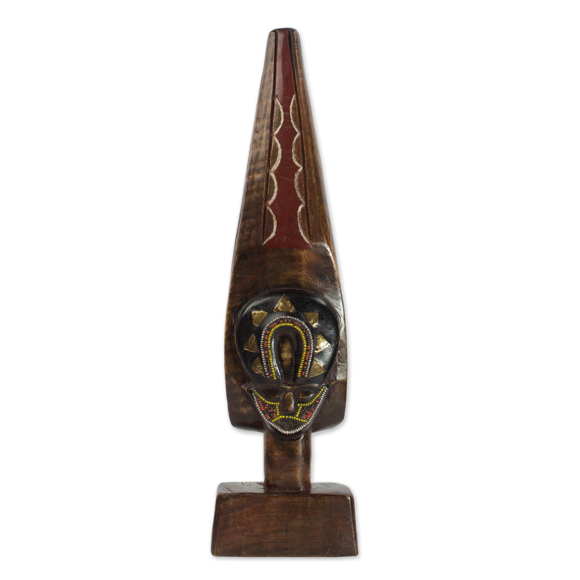 Premium Ntiase Ghanaian Sese Wood Sculpture - Handcrafted with Brass & Bead Accents