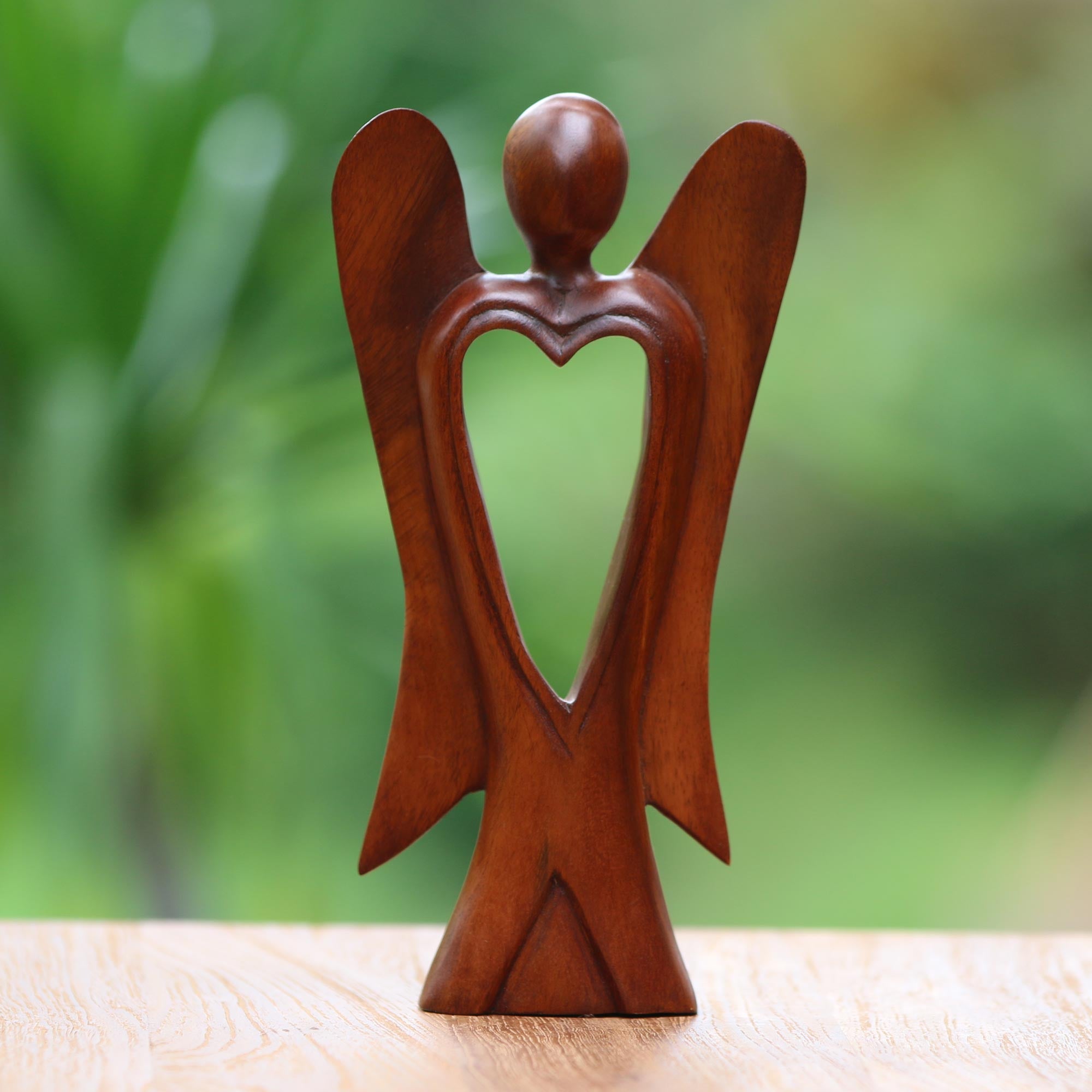 Premium Hand-Carved Angel Heart Sculpture - Serene Wooden Art