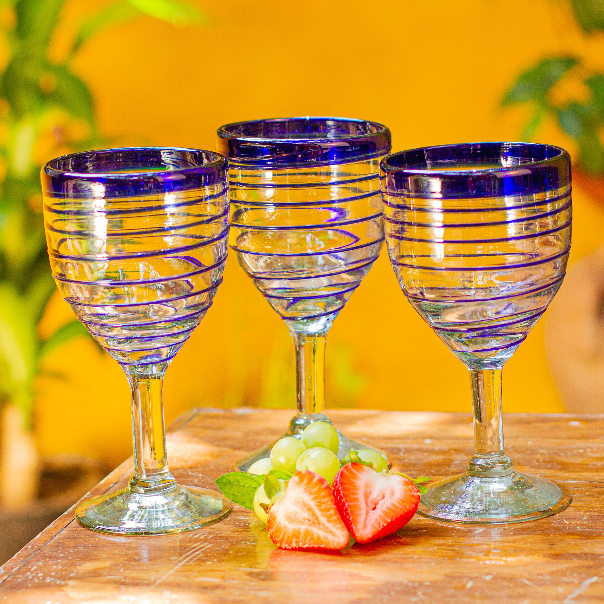 Premium Hand-Blown Cobalt Blue Spiral Wine Glasses - Set of 6
