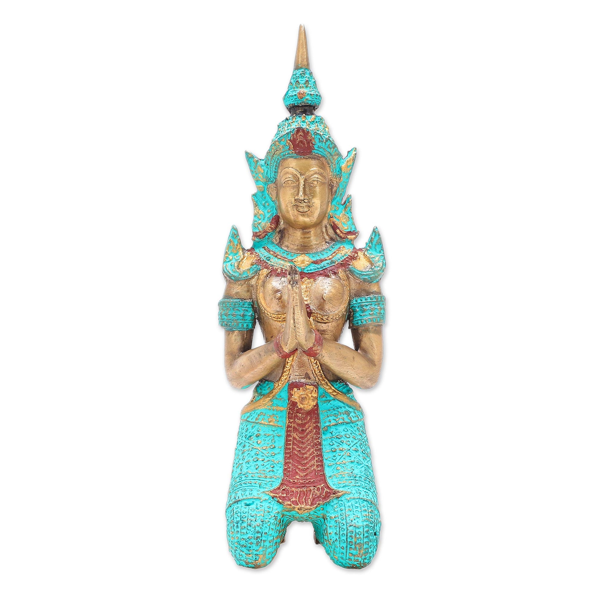 Premium Thai Brass Sculpture: Woman Angel Greeting Devotion