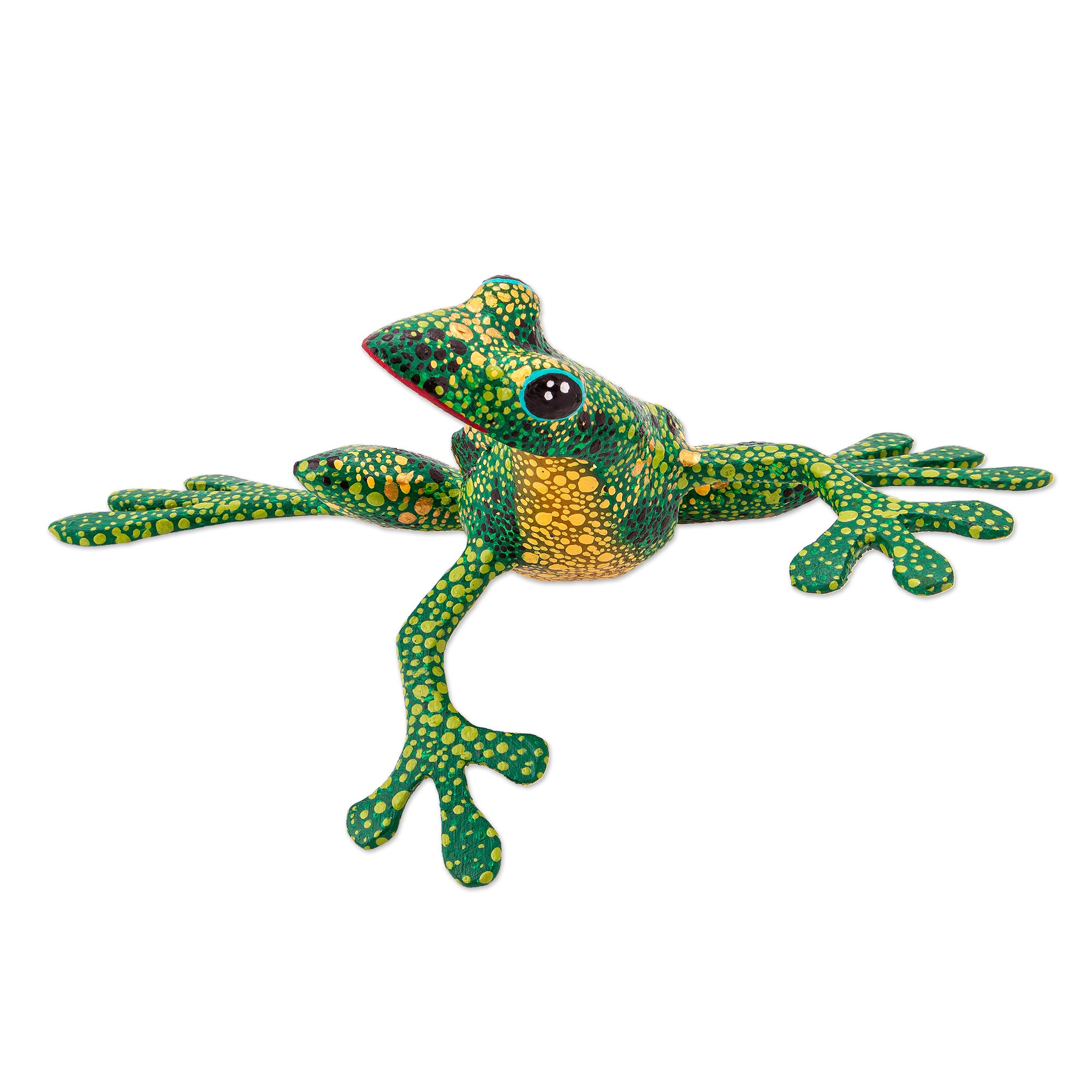 Premium Handmade Green Tree Frog Alebrije Sculpture - Authentic Mexican Folk Art