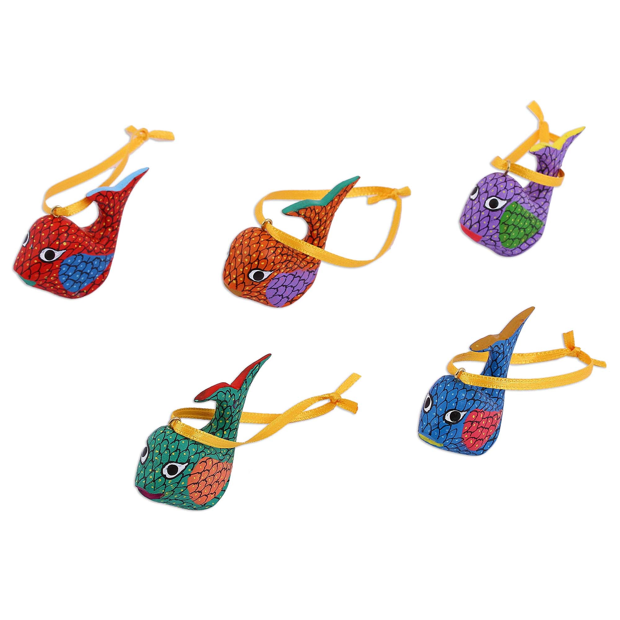 Premium Hand-Painted Alebrije Whale Ornaments - Set of 5 from Mexico