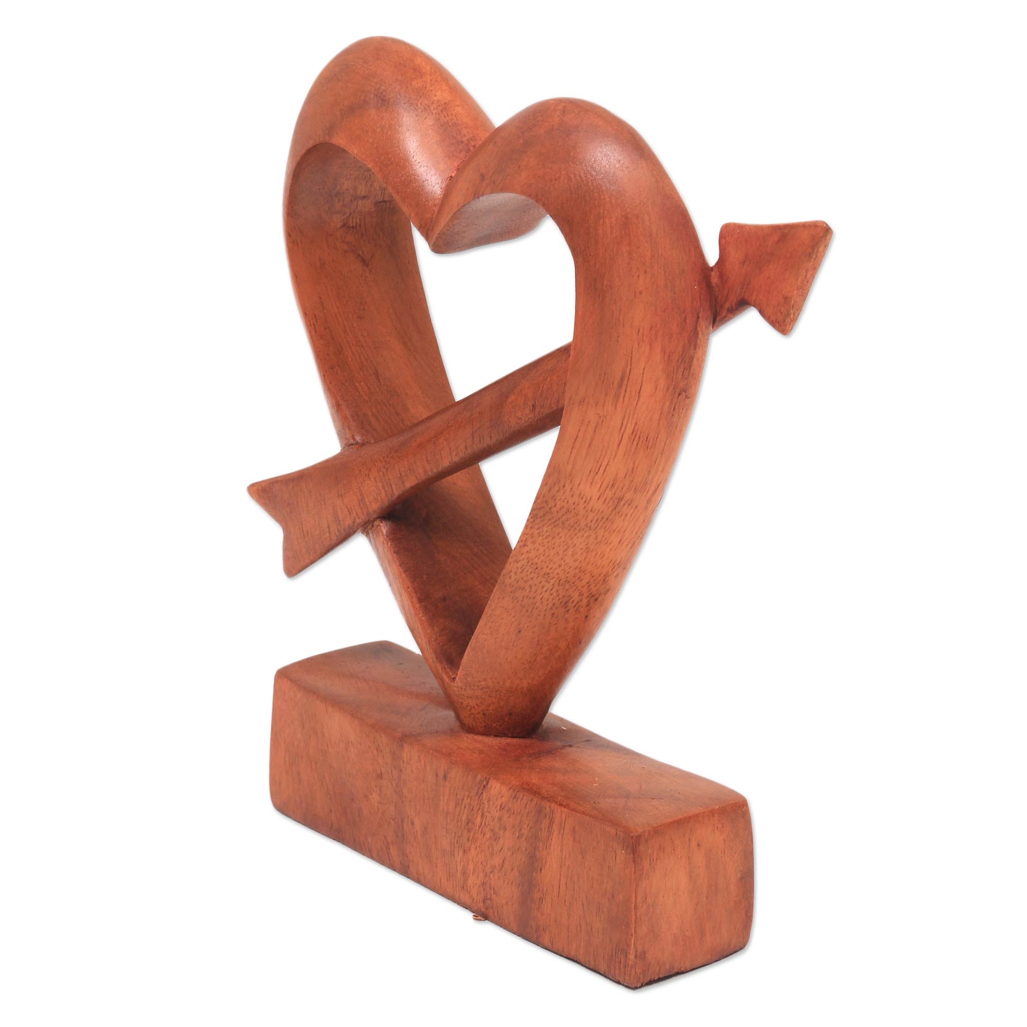 Premium Hand-Carved Suar Wood Heart Statuette - Romantic Bali Artisan Design