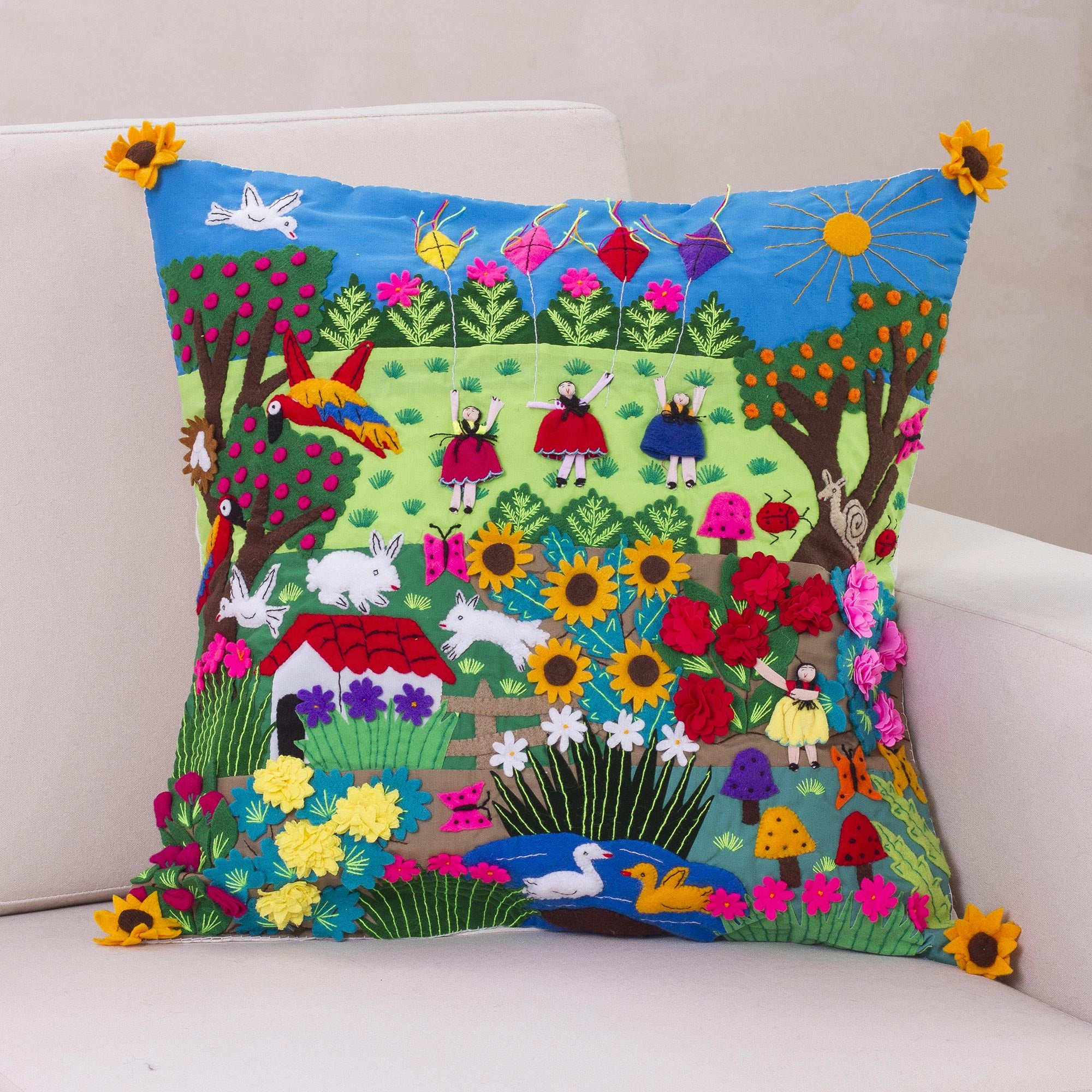 Premium Spring Fair Trade Folk Art Cushion Cover - Handcrafted Applique Design