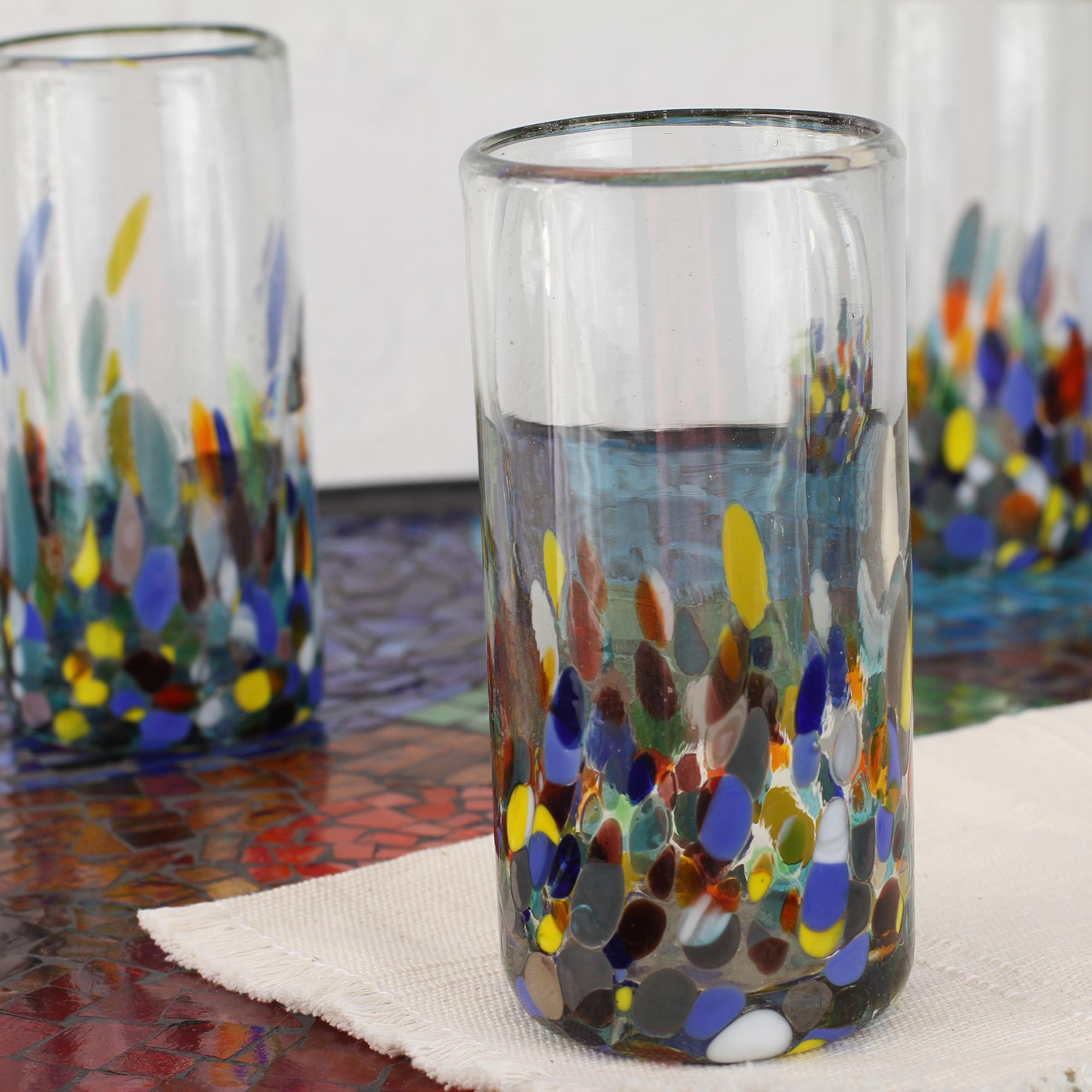 Premium Confetti Festival Handblown Highball Glass Set (6-Piece)