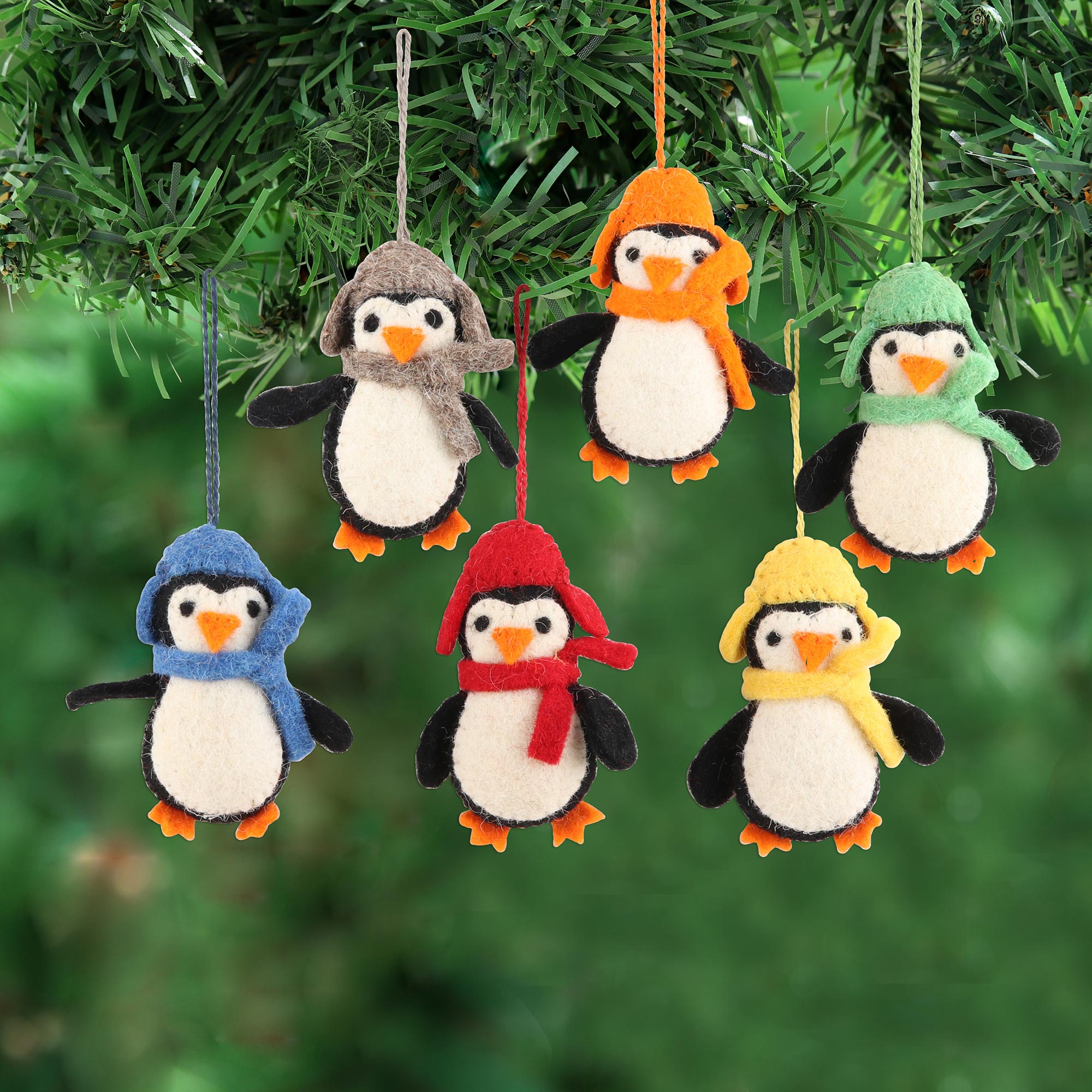 Premium Handmade Felted Wool Penguin Ornaments - Cozy Winter Set of 6