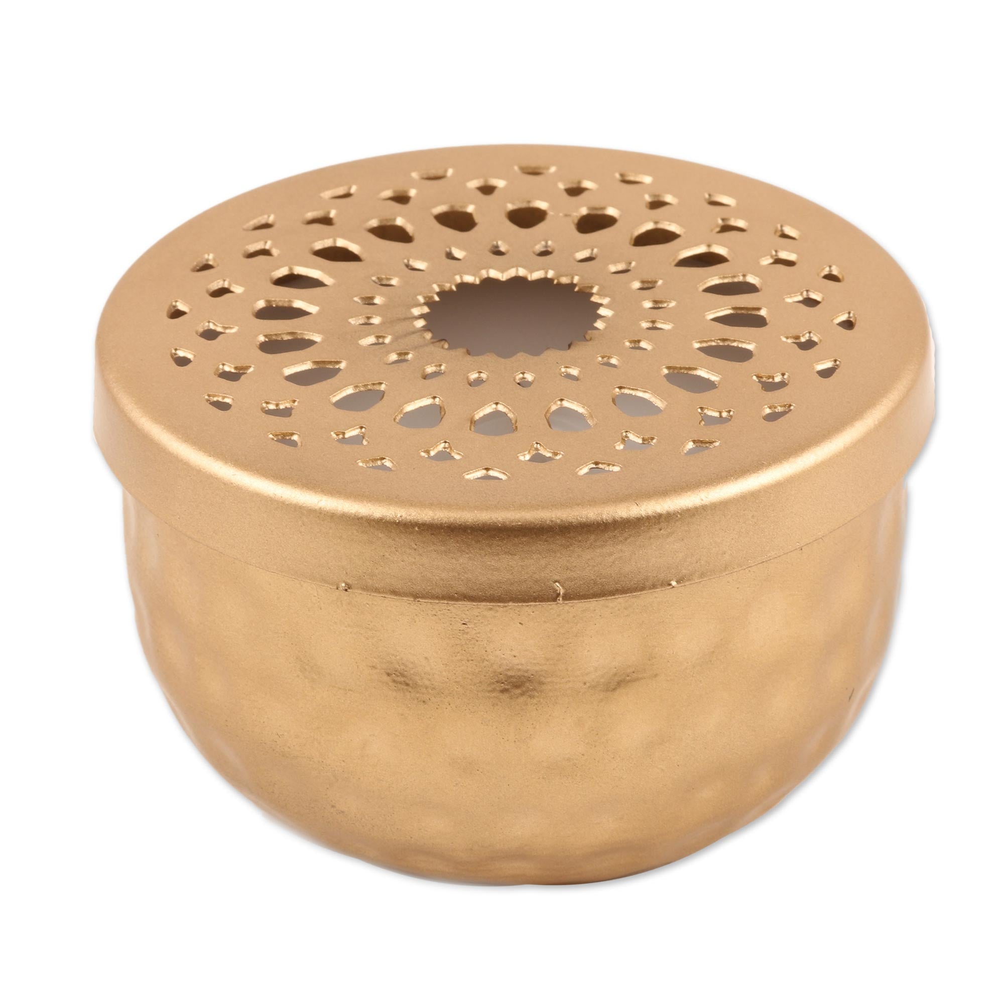 Premium Golden Steel Tealight Candleholder with Elegant Jali Cutouts