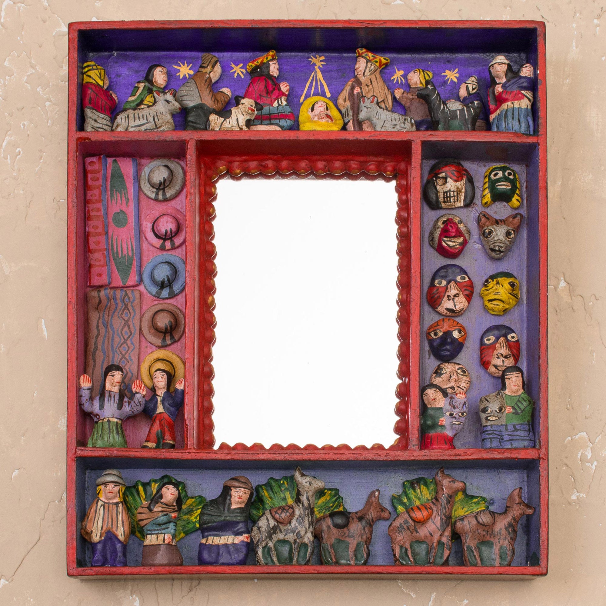 Premium Andean Retablo Mirror: Fiesta in My Homeland