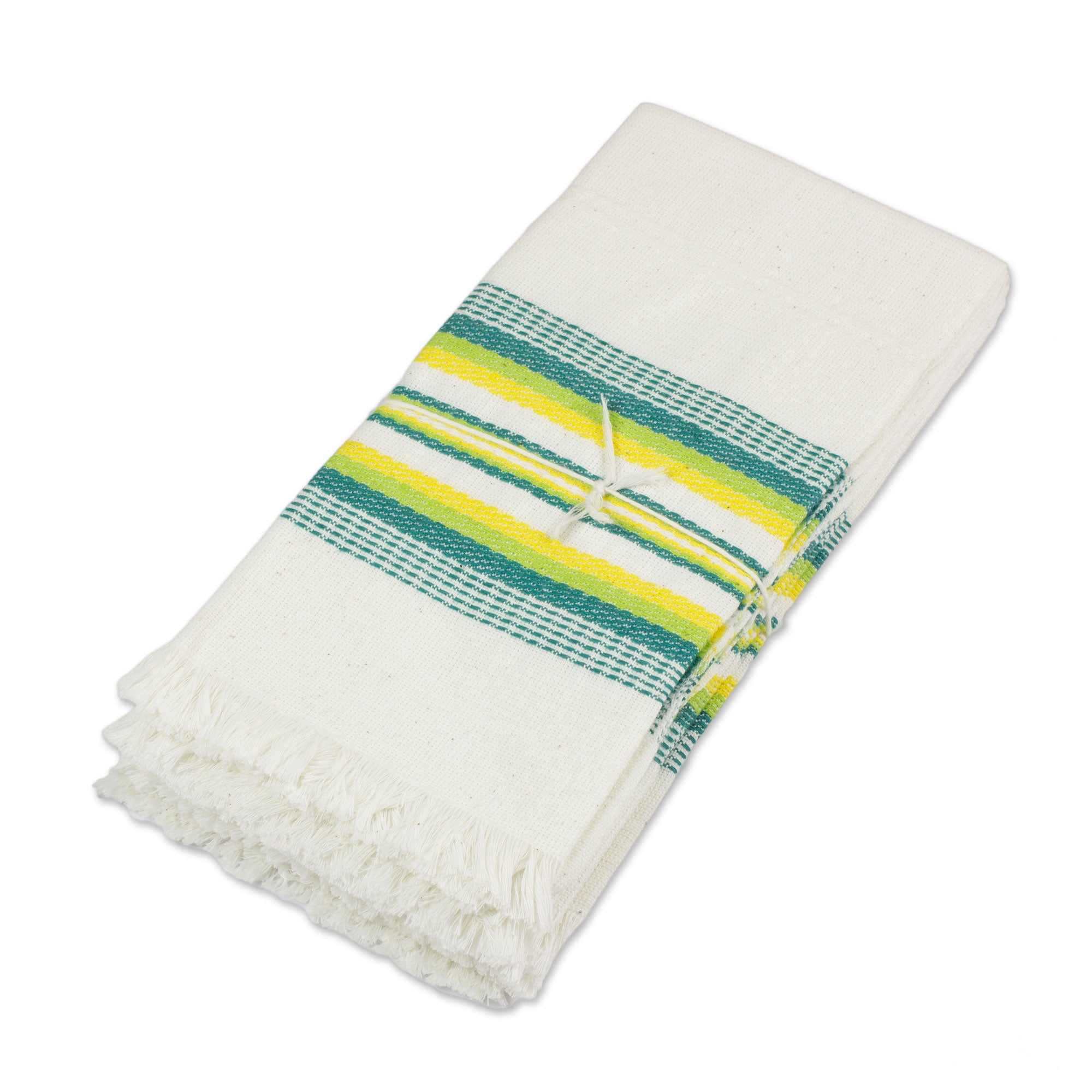 Premium Handwoven Cotton Napkins from Guatemala - Set of 6 (Multicolor Green & Yellow)
