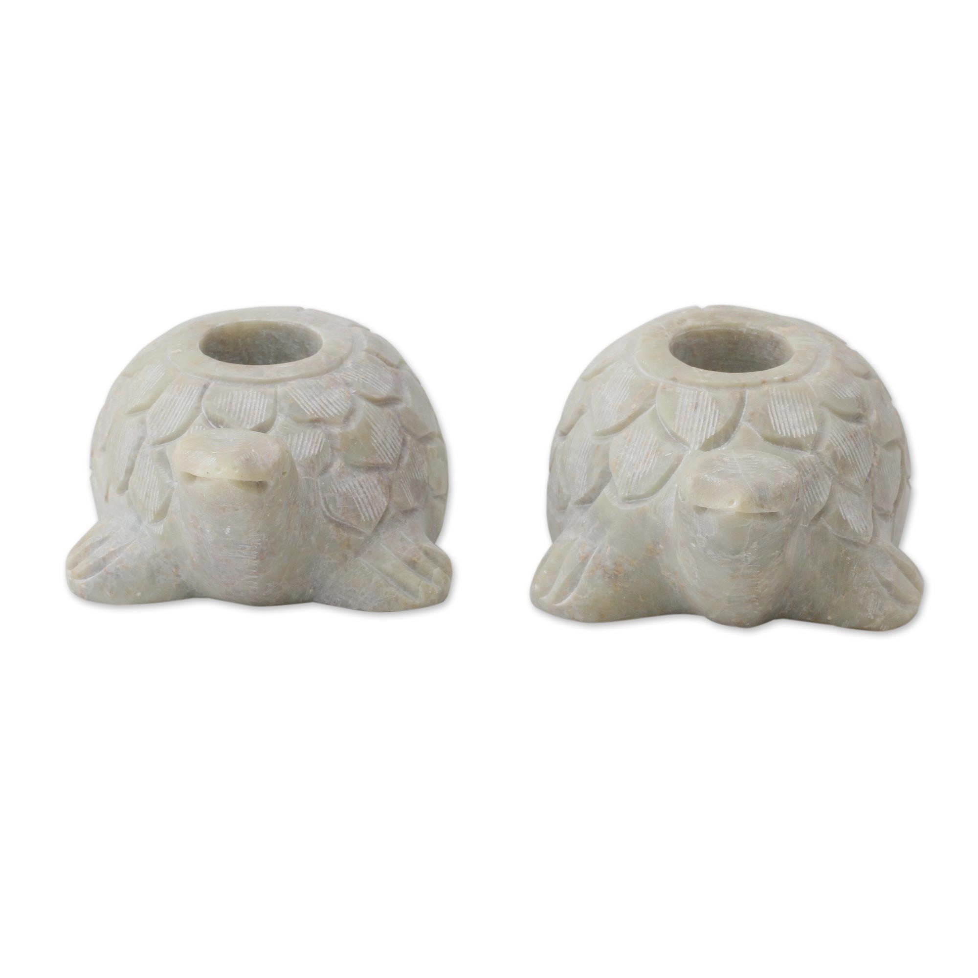Premium Hand-Carved Soapstone Turtle Candle Holders - Ultimate Home Decor Pair