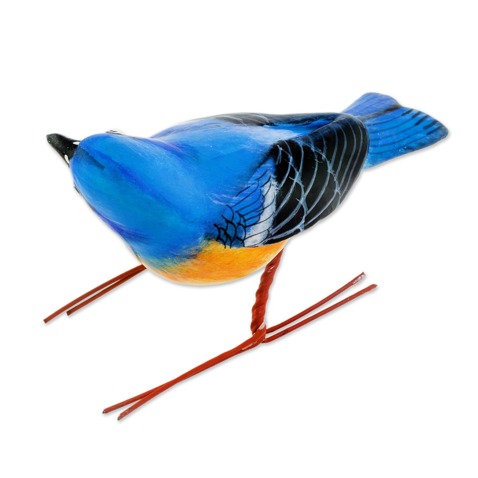 Premium Lazuli Bunting Ceramic Bird Sculpture - Handcrafted in Guatemala