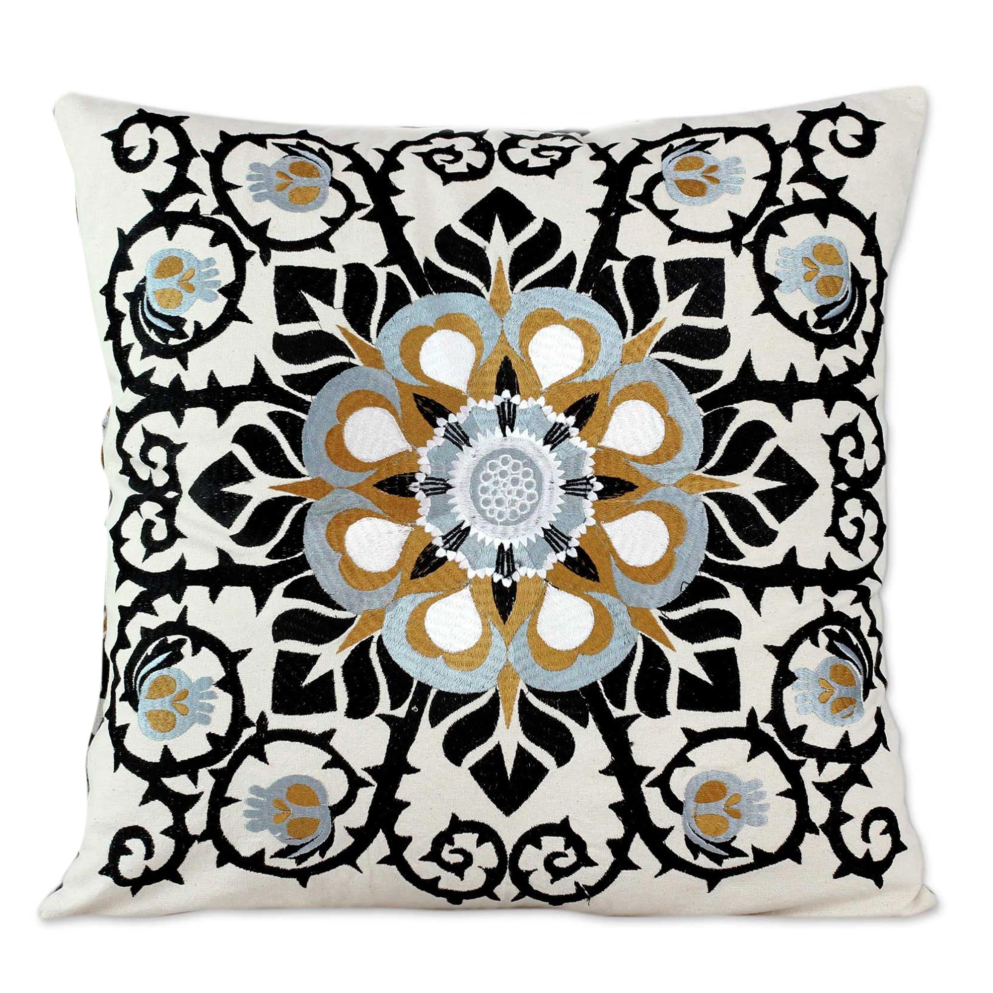 Premium Jaipur Blossom Embroidered Cotton Cushion Covers - Luxurious Indian Design (Pair)