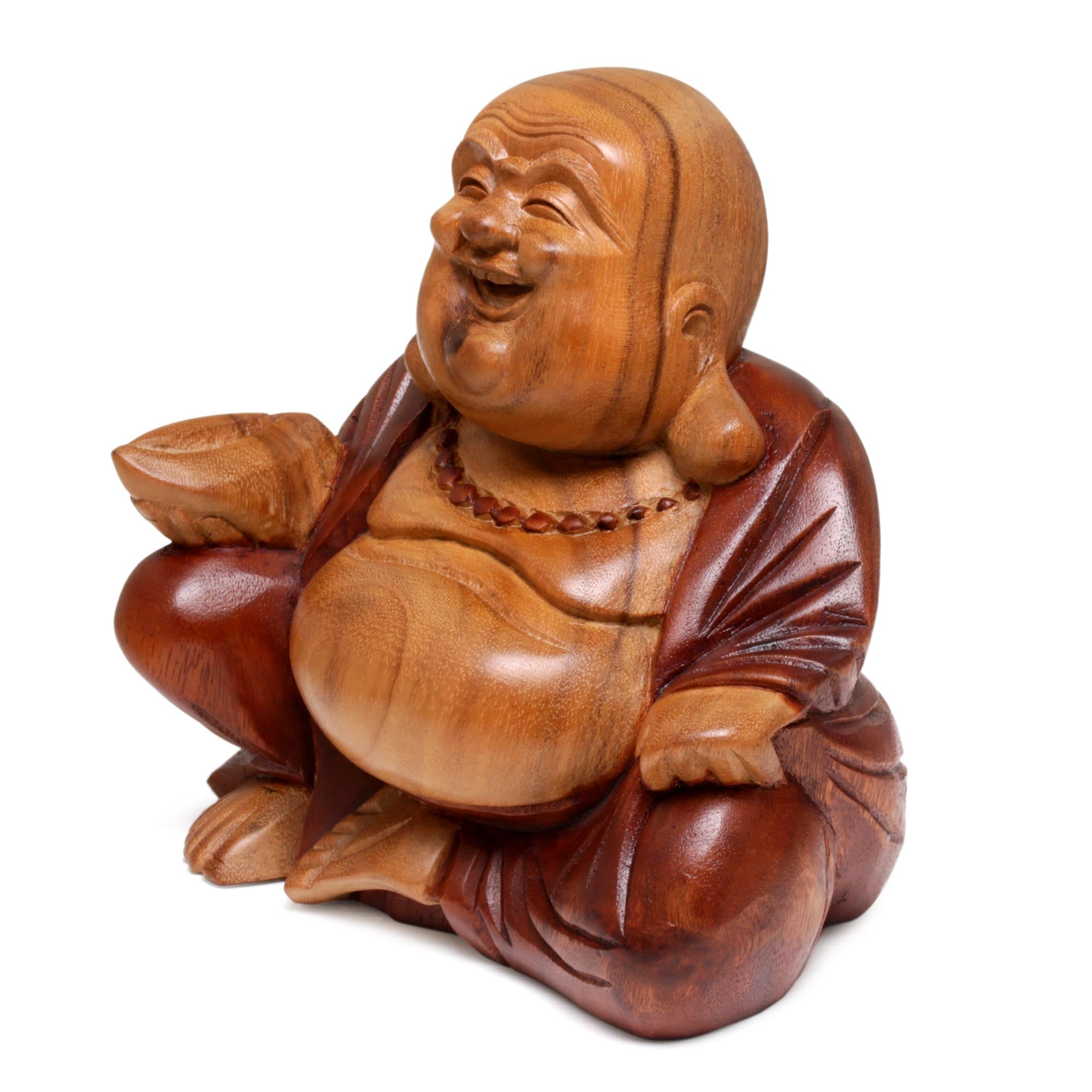 Premium Hand-Carved Acacia Wood Laughing Buddha Statue from Bali