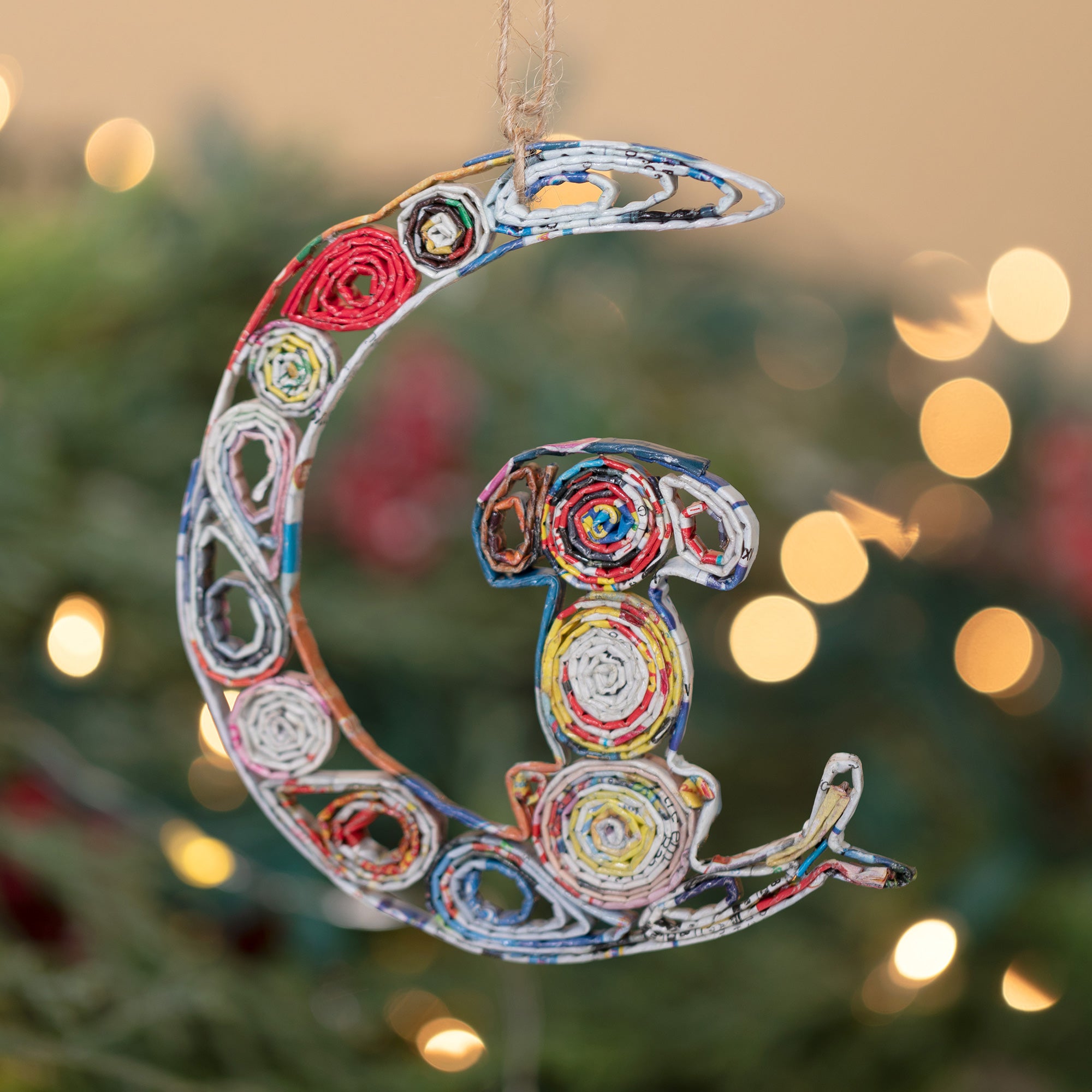 Premium Recycled Magazine Furry Friend Ornament | Eco-Friendly, Handmade, Fair Trade Holiday Decor