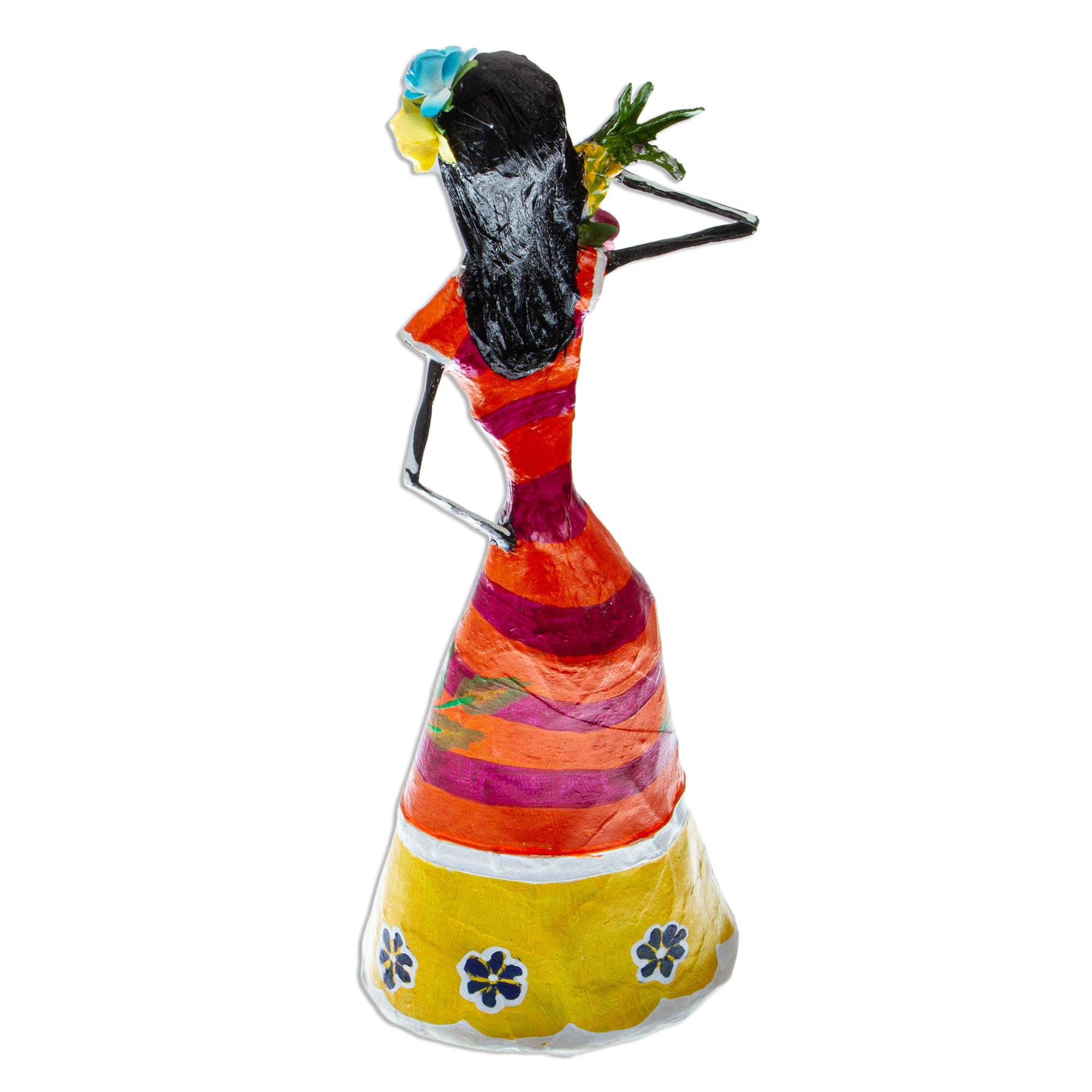 Premium Catrina Statuette with Pineapple - Handcrafted Papier Mache Art