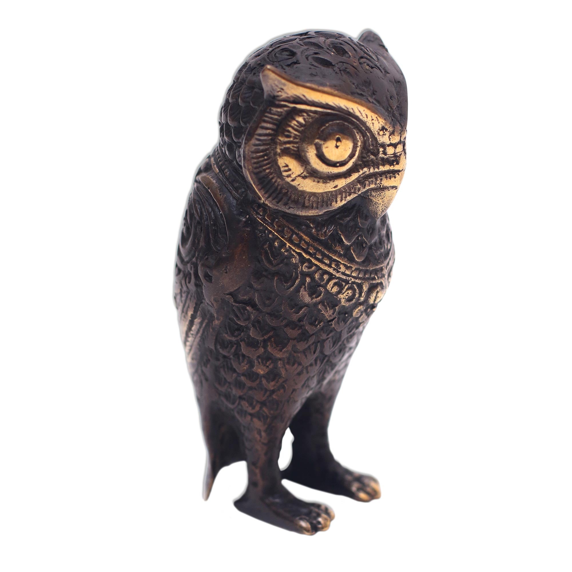 Premium Antiqued Bronze Owl Figurine - Handcrafted in Bali by Artisan Adi Noviantara