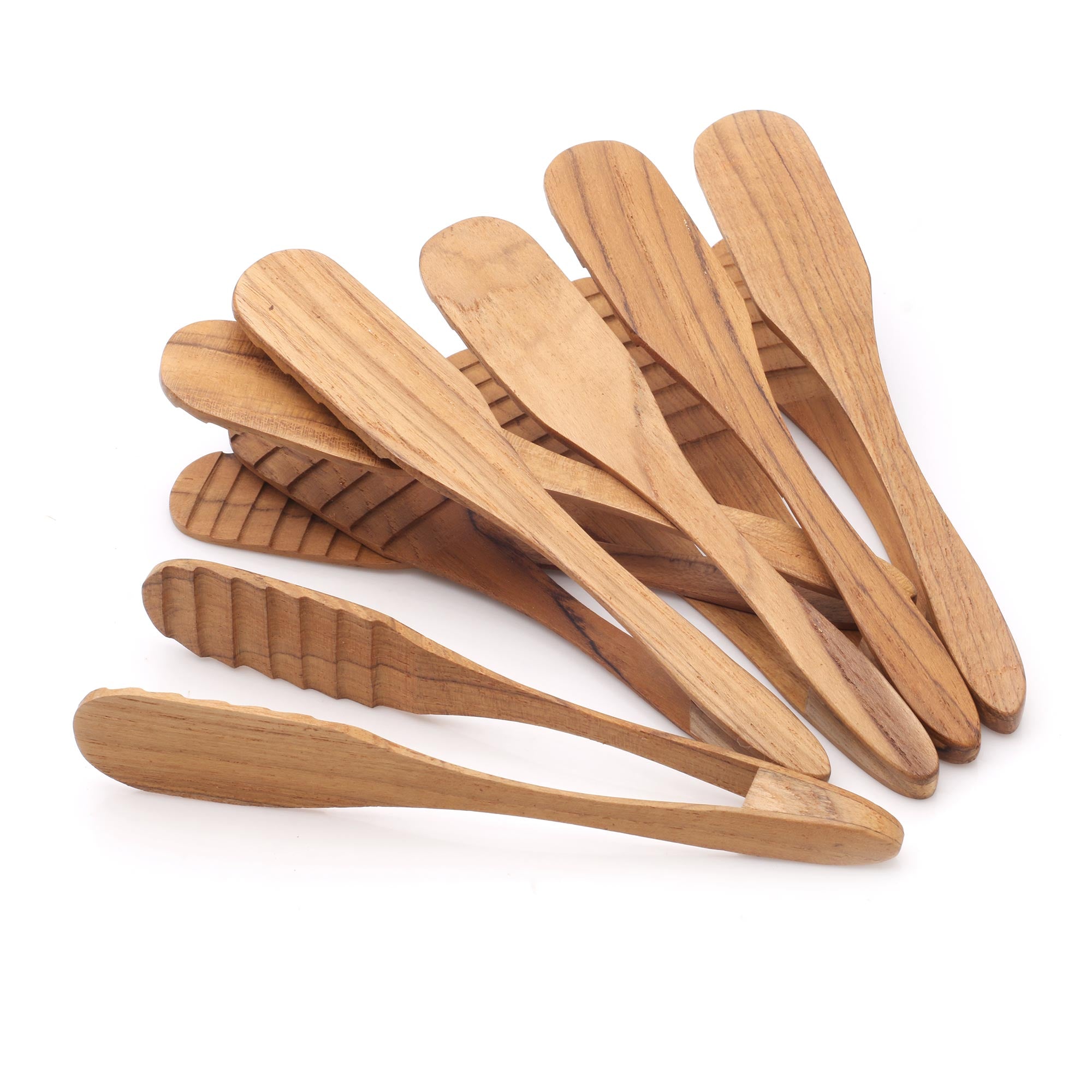 Premium Handcrafted Teak Wood Serving Tongs - Set of 6, Artisan-Crafted in Bali